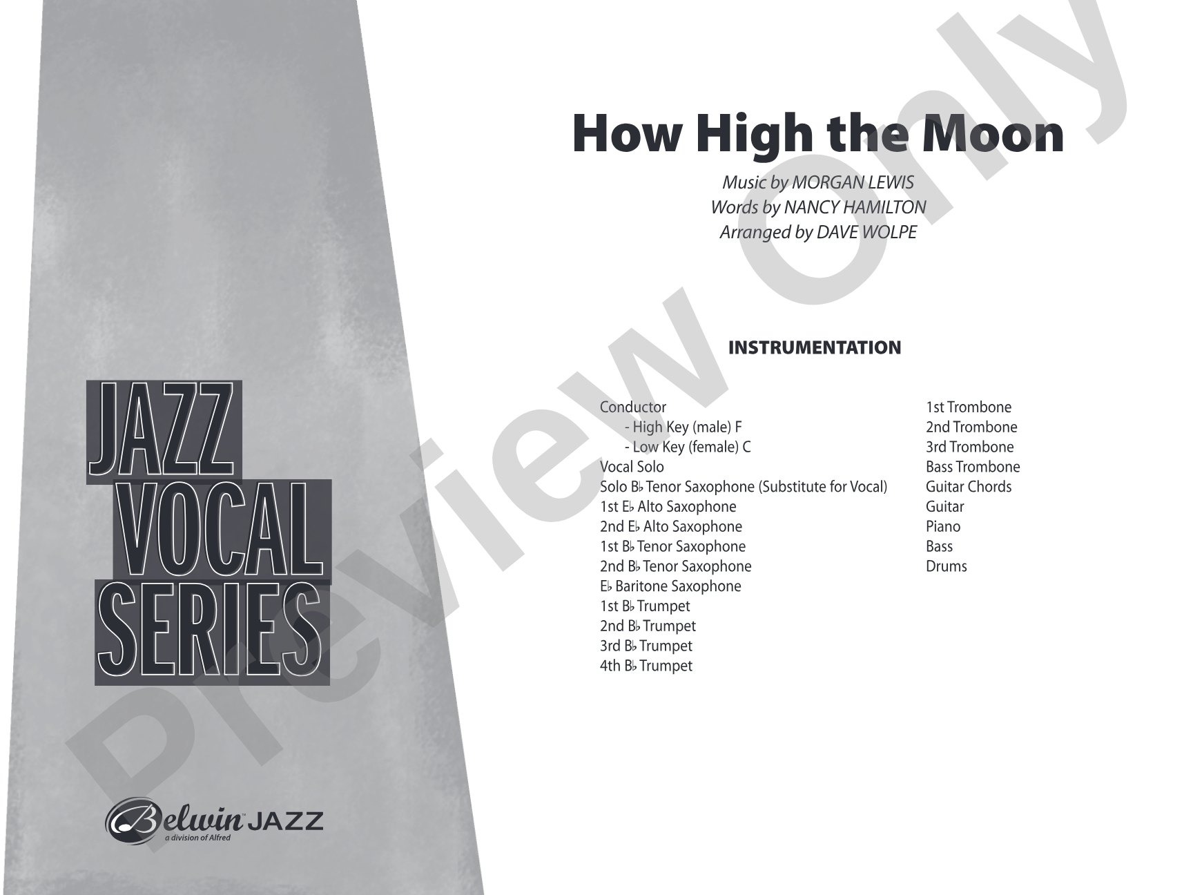 How High the Moon: Vocal Solo with Jazz Ensemble Conductor Score & Parts