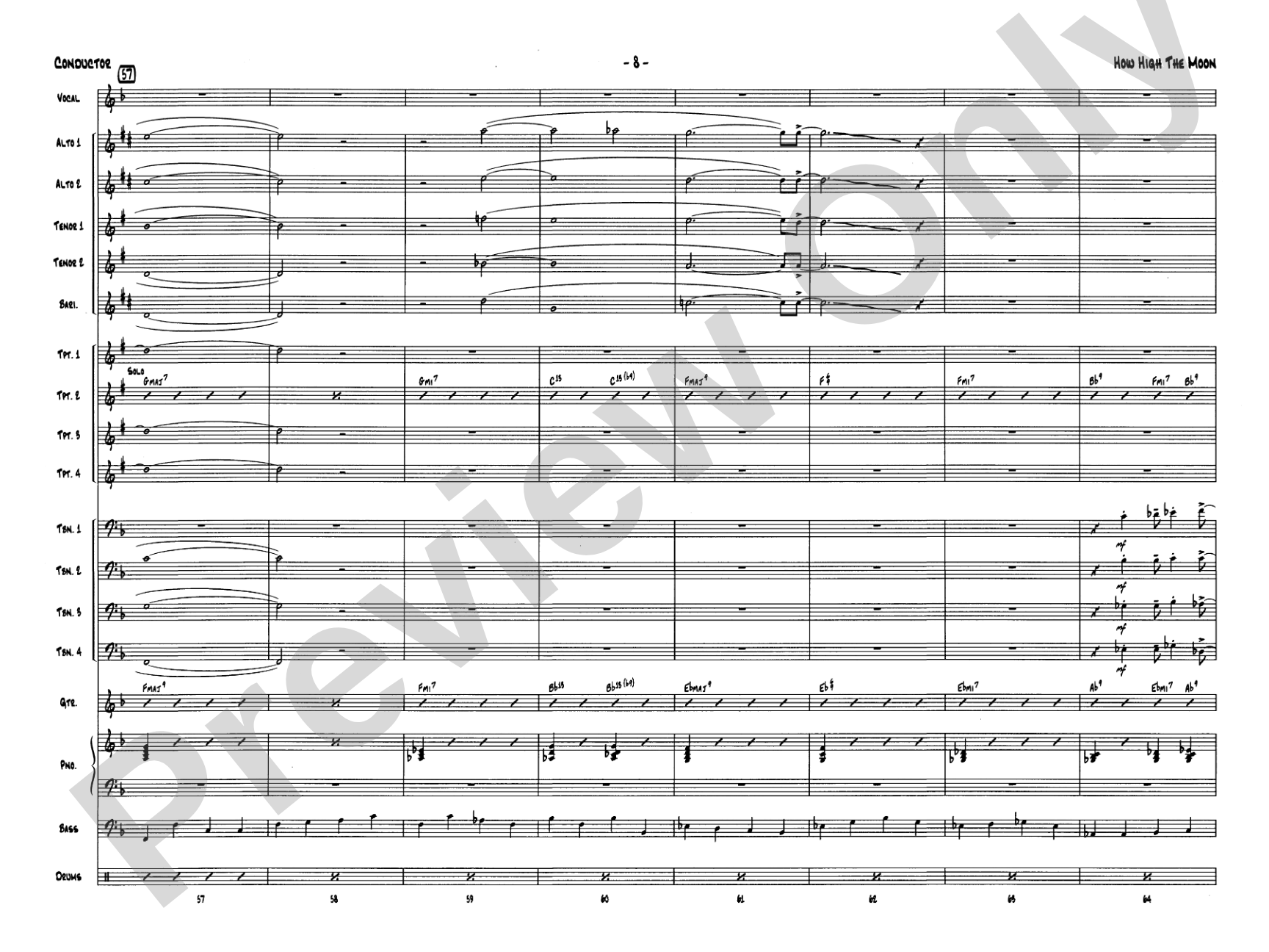 How High the Moon: Vocal Solo with Jazz Ensemble Conductor Score & Parts