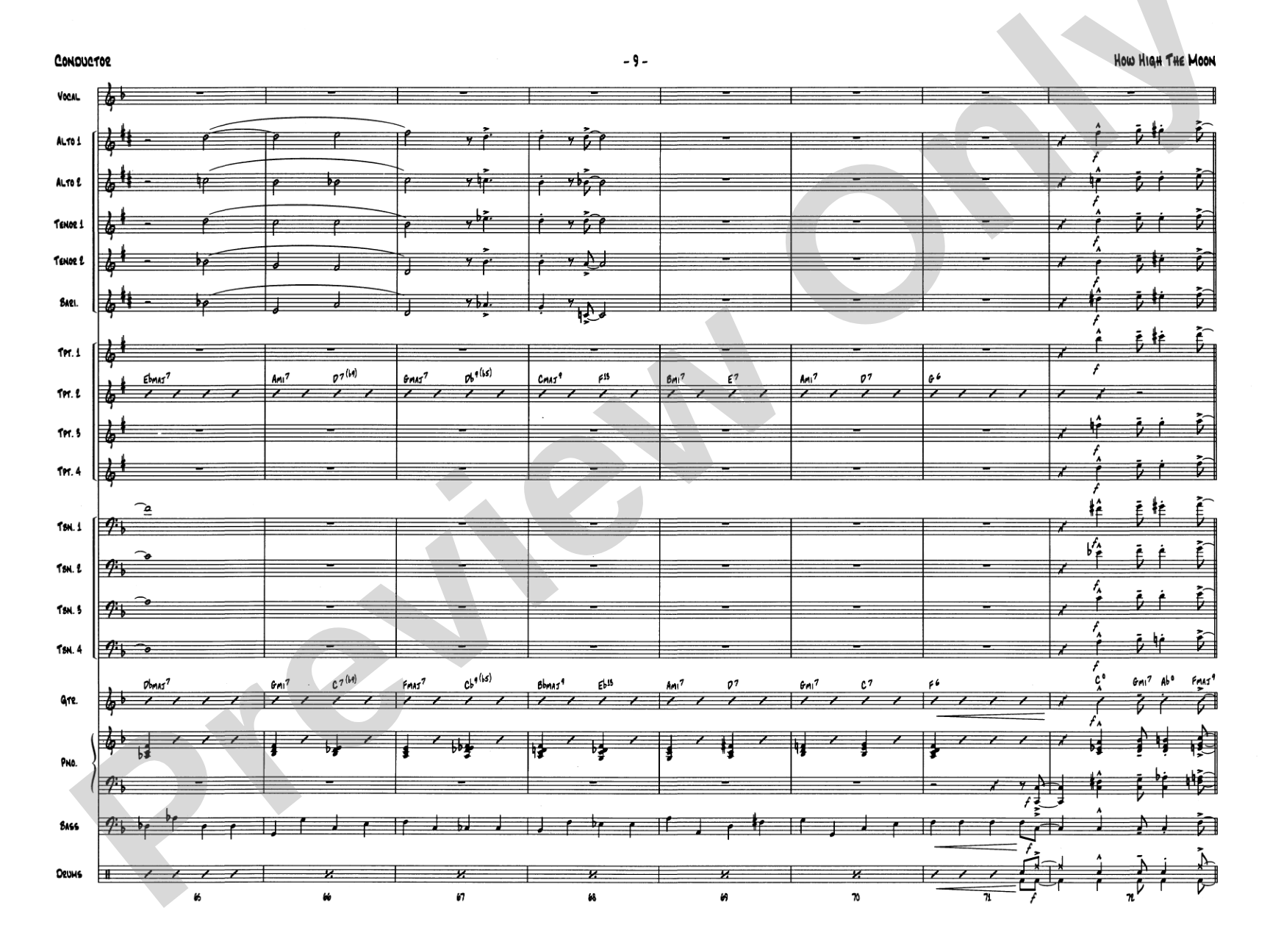 How High the Moon: Vocal Solo with Jazz Ensemble Conductor Score & Parts
