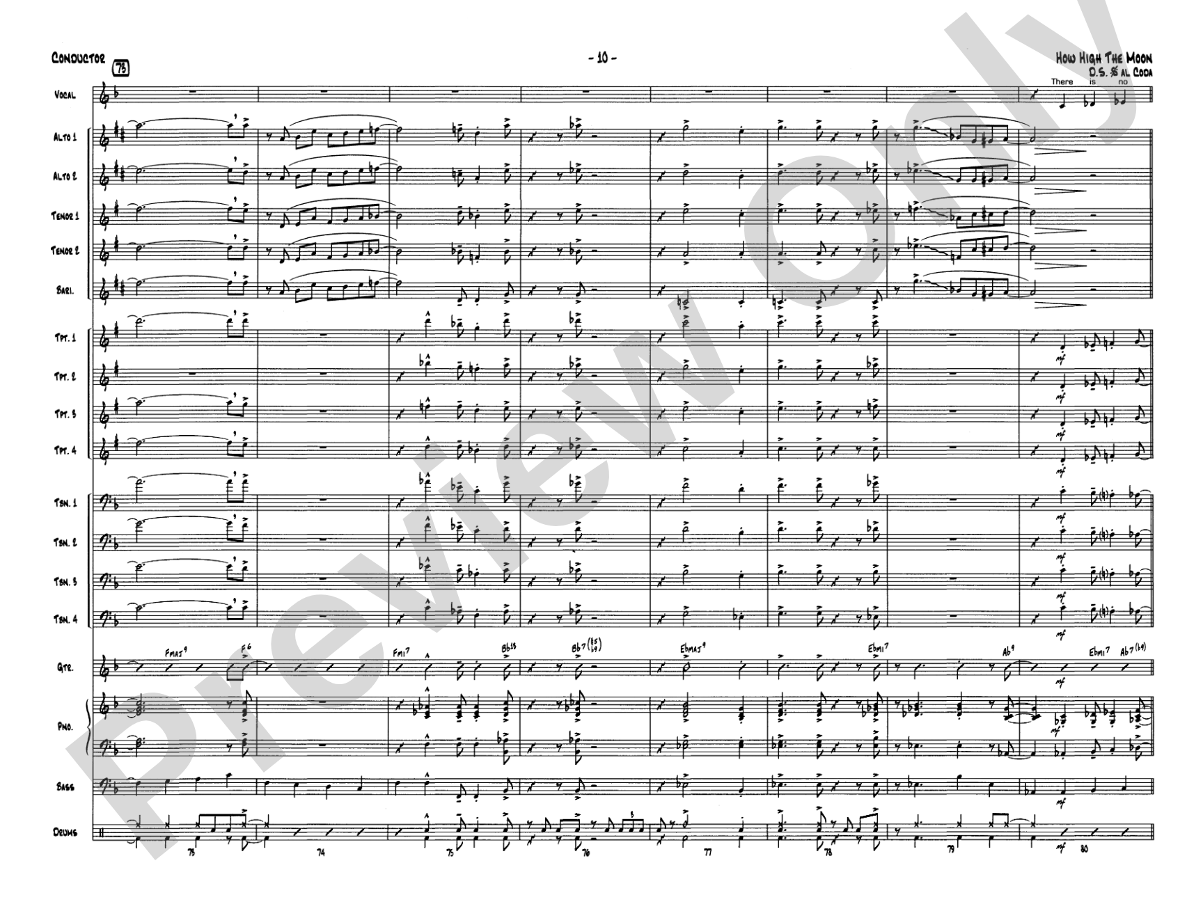 How High the Moon: Vocal Solo with Jazz Ensemble Conductor Score & Parts