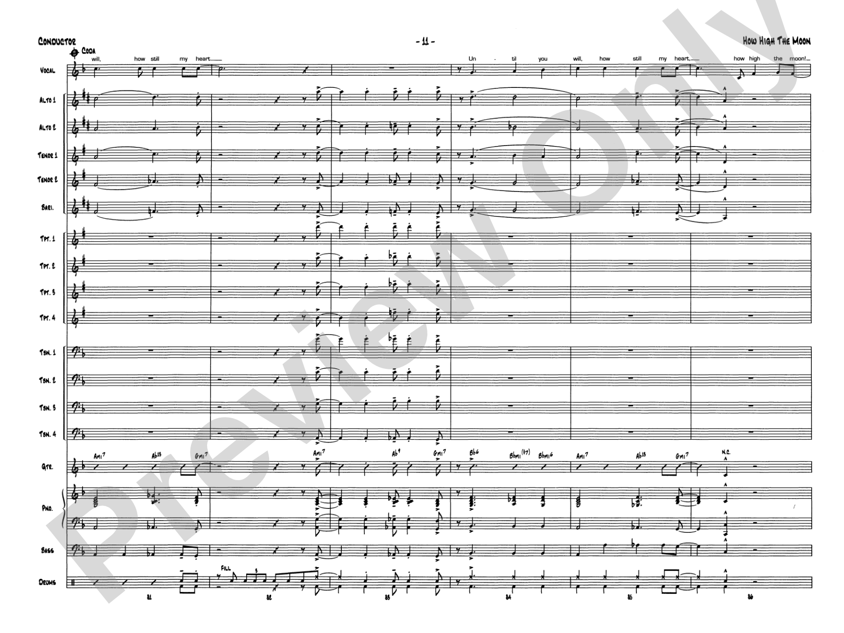 How High the Moon: Vocal Solo with Jazz Ensemble Conductor Score & Parts