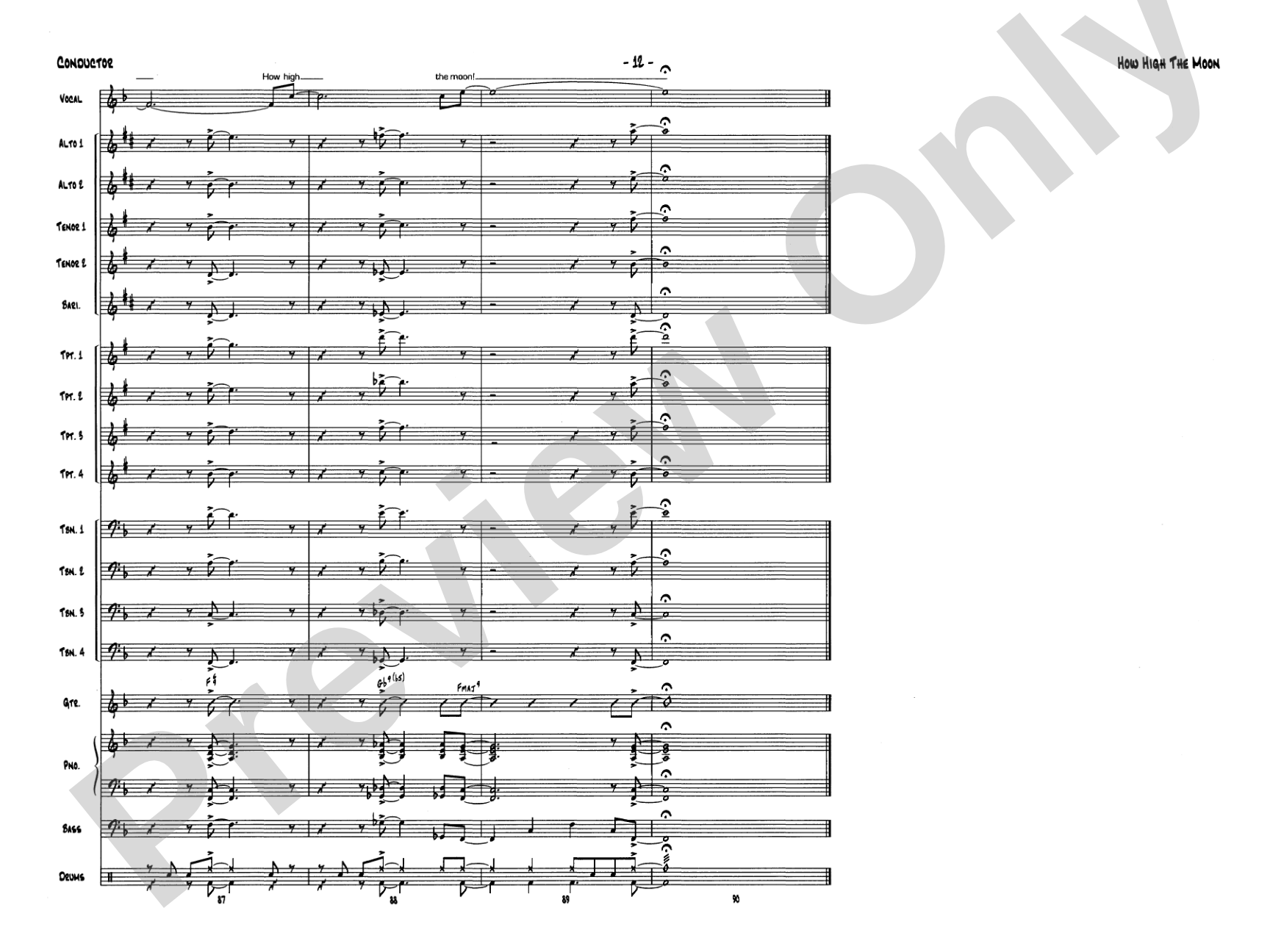 How High the Moon: Vocal Solo with Jazz Ensemble Conductor Score & Parts