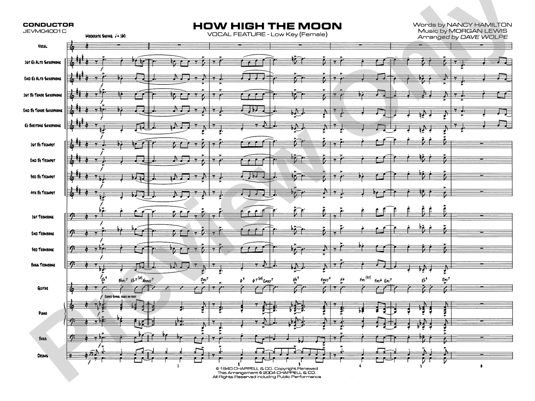 How High the Moon: Vocal Solo with Jazz Ensemble Conductor Score & Parts
