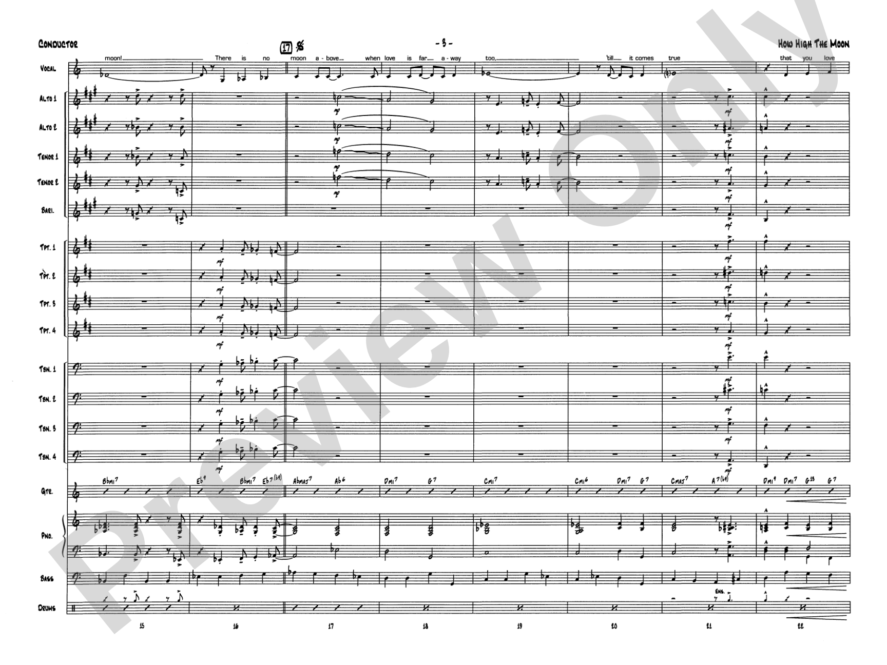 How High the Moon: Vocal Solo with Jazz Ensemble Conductor Score & Parts