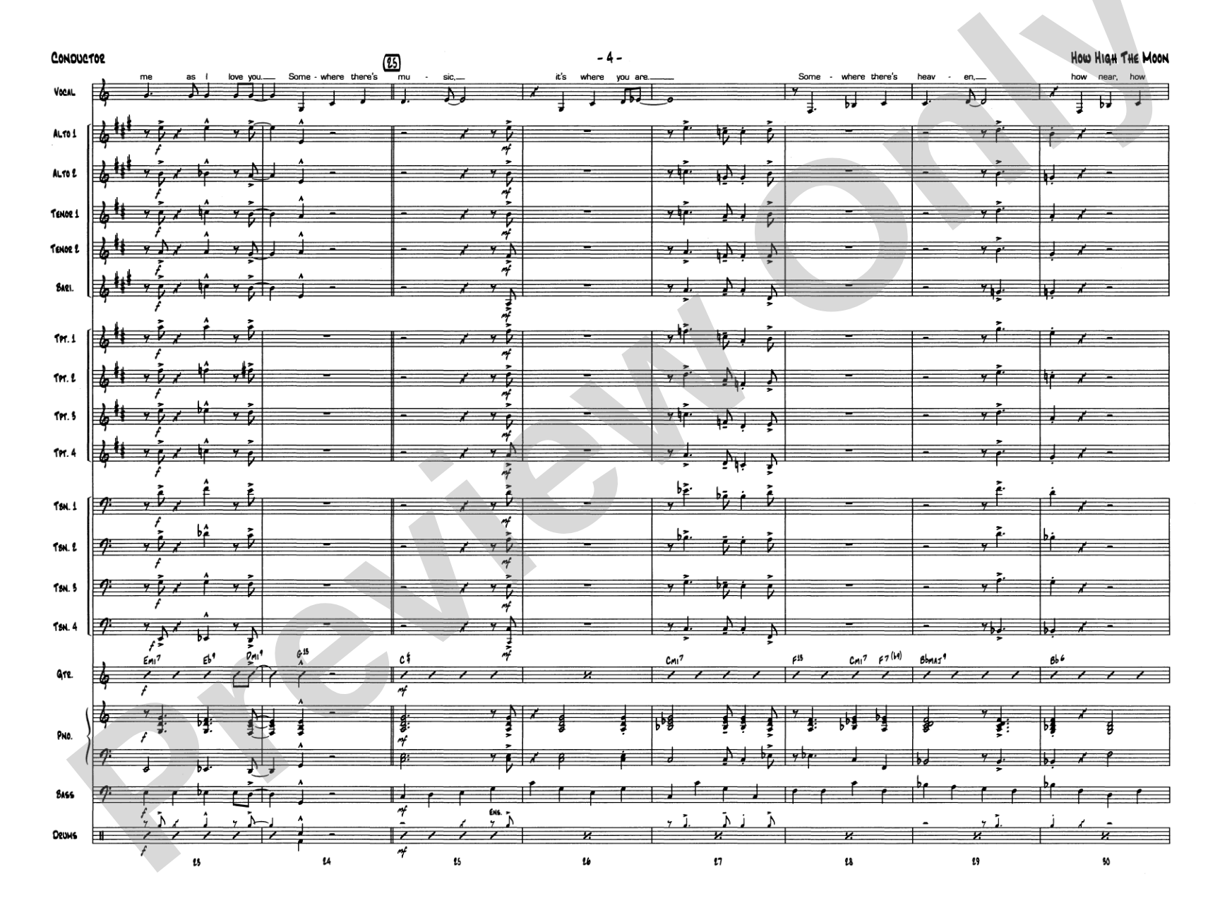 How High the Moon: Vocal Solo with Jazz Ensemble Conductor Score & Parts