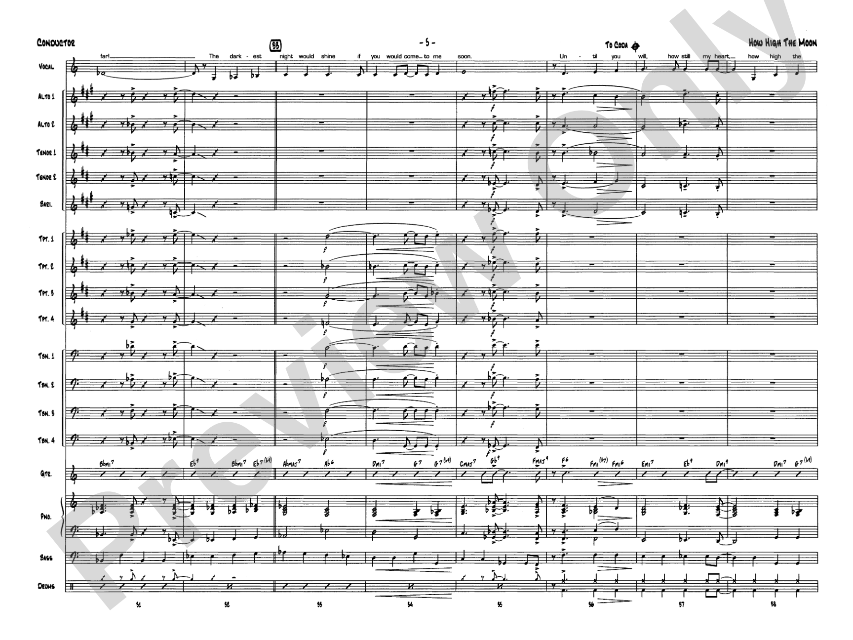 How High the Moon: Vocal Solo with Jazz Ensemble Conductor Score & Parts