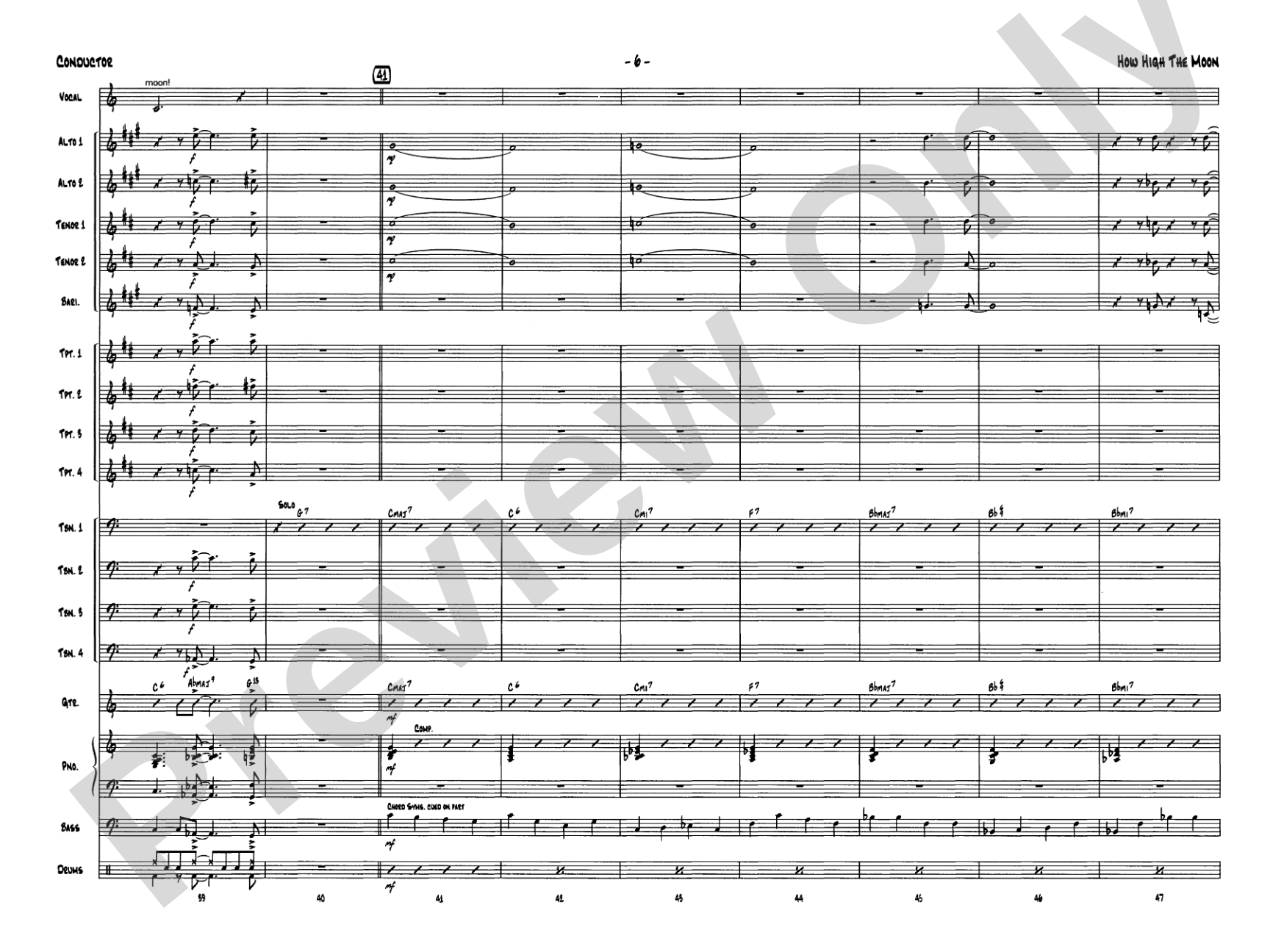 How High the Moon: Vocal Solo with Jazz Ensemble Conductor Score & Parts