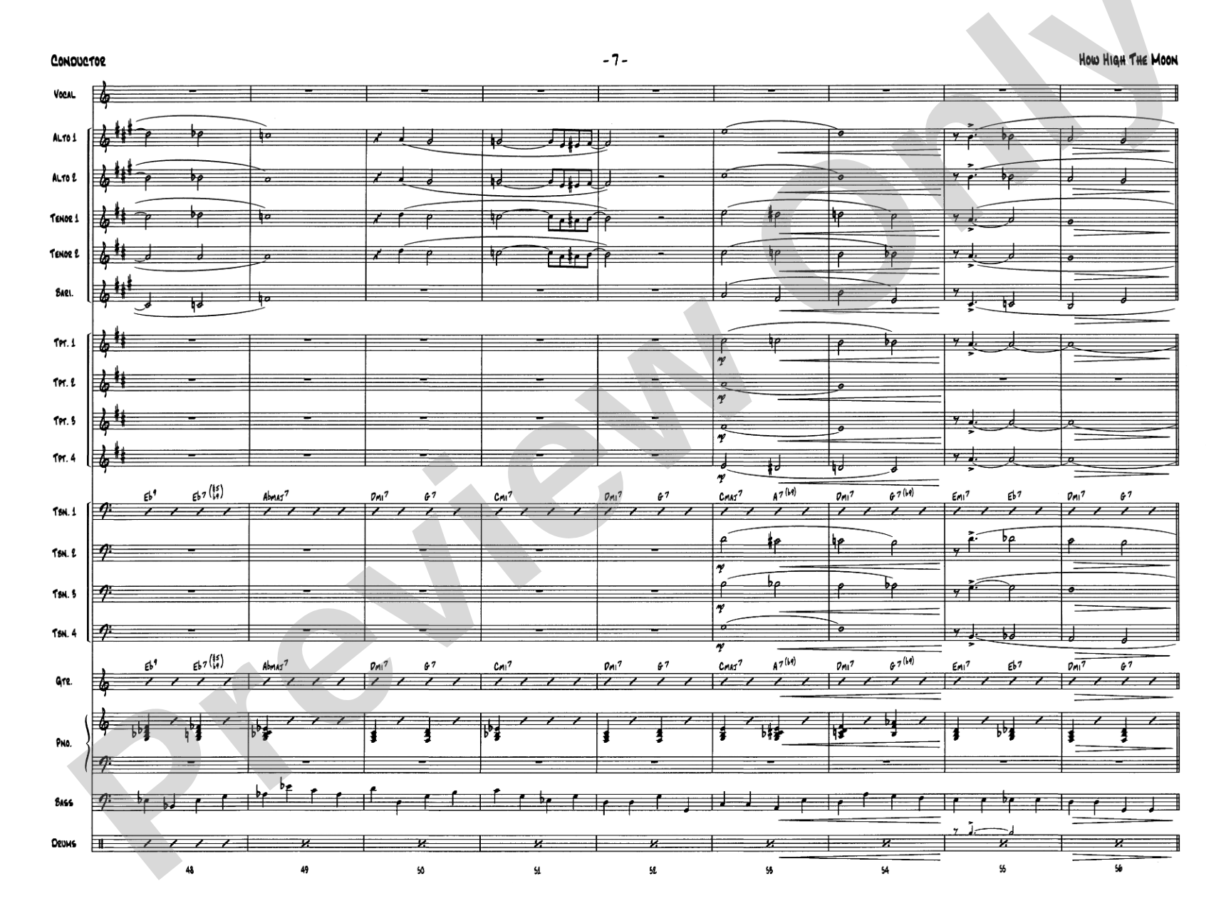 How High the Moon: Vocal Solo with Jazz Ensemble Conductor Score & Parts