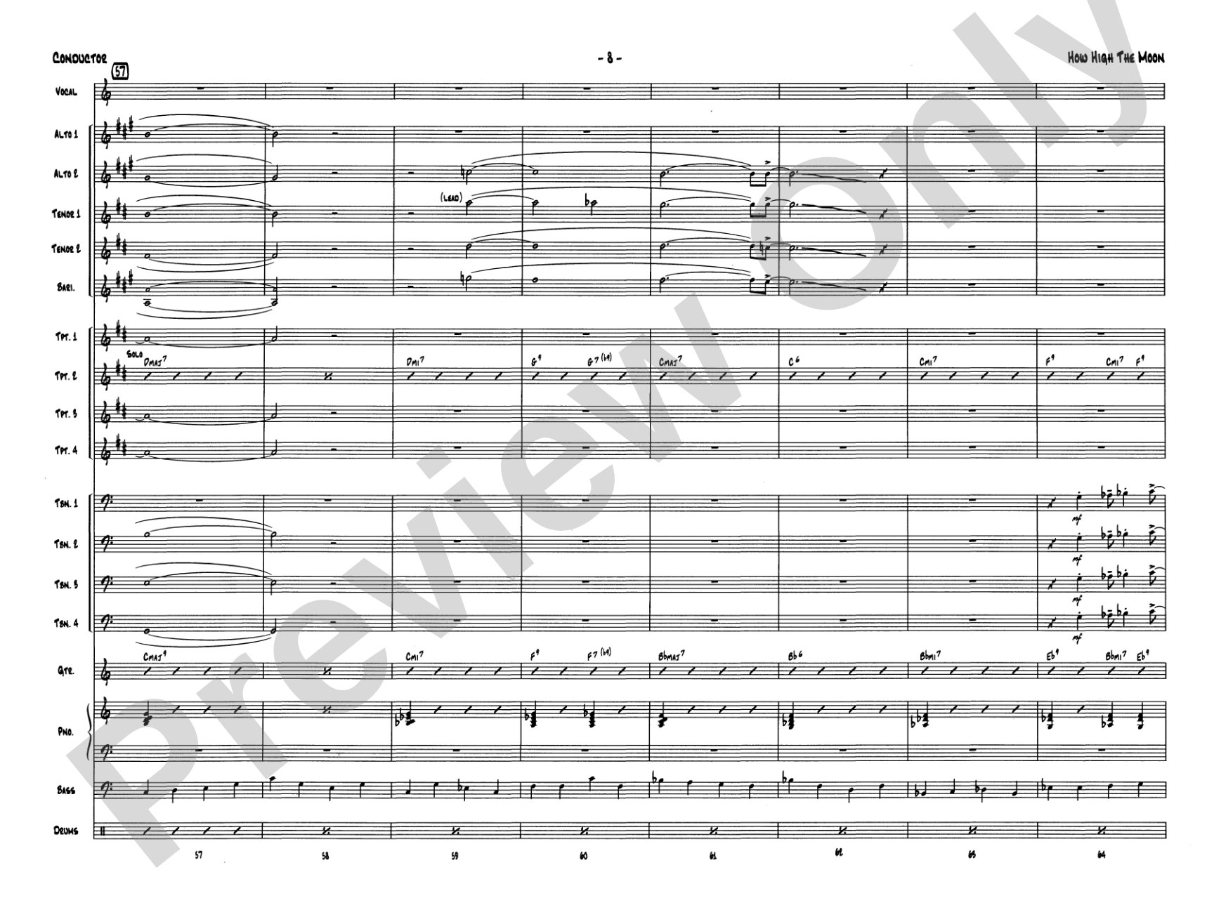 How High the Moon: Vocal Solo with Jazz Ensemble Conductor Score & Parts
