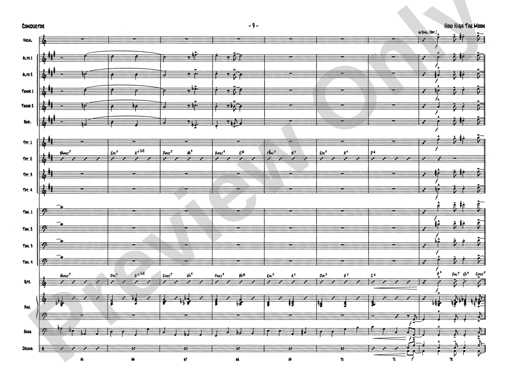 How High the Moon: Vocal Solo with Jazz Ensemble Conductor Score & Parts