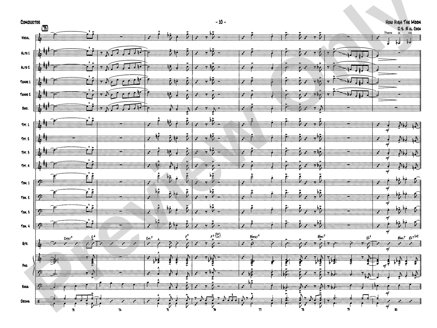 How High the Moon: Vocal Solo with Jazz Ensemble Conductor Score & Parts