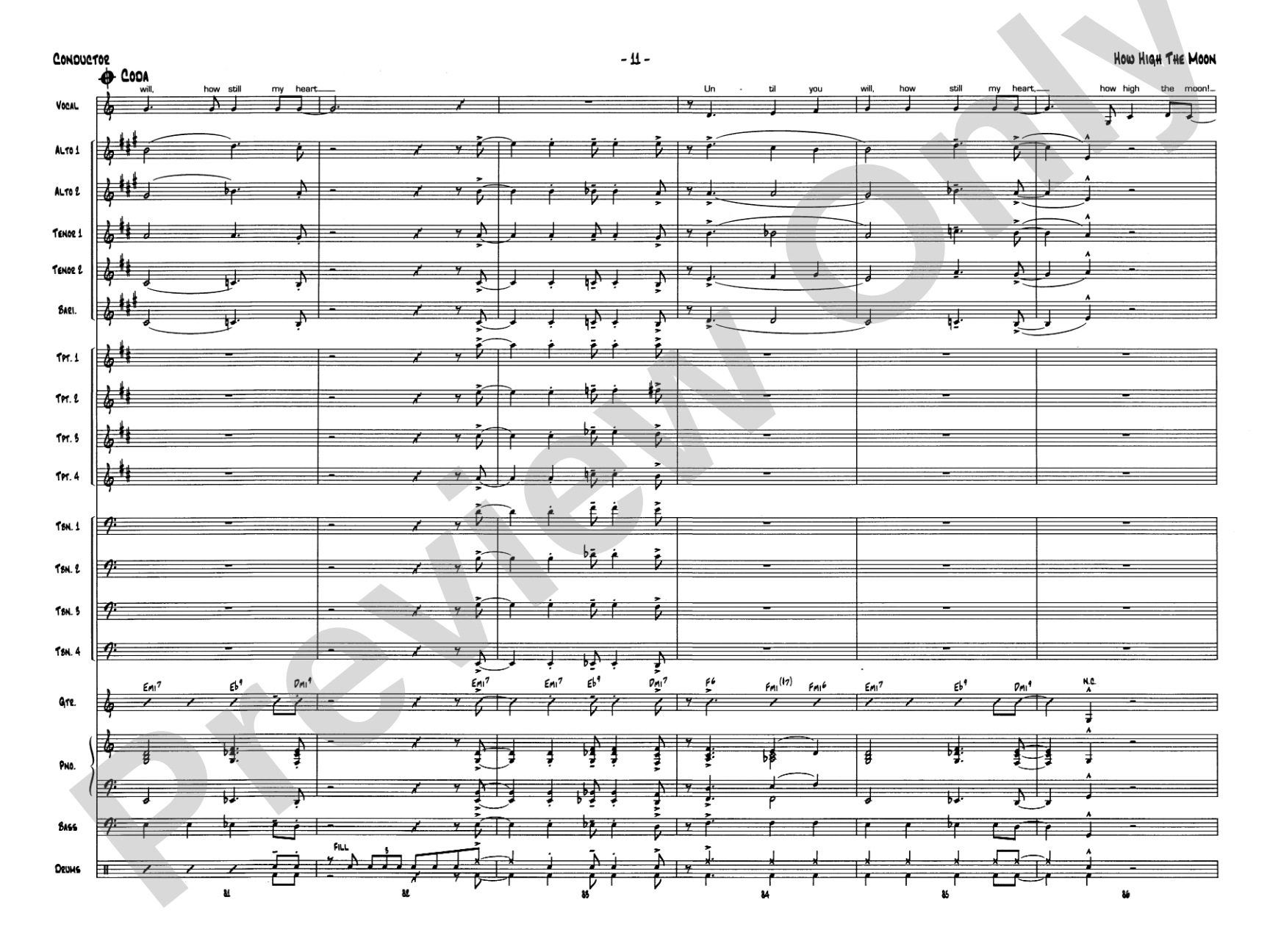 How High the Moon: Vocal Solo with Jazz Ensemble Conductor Score & Parts