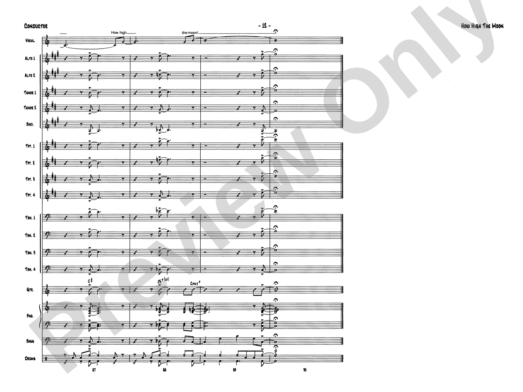 How High the Moon: Vocal Solo with Jazz Ensemble Conductor Score & Parts
