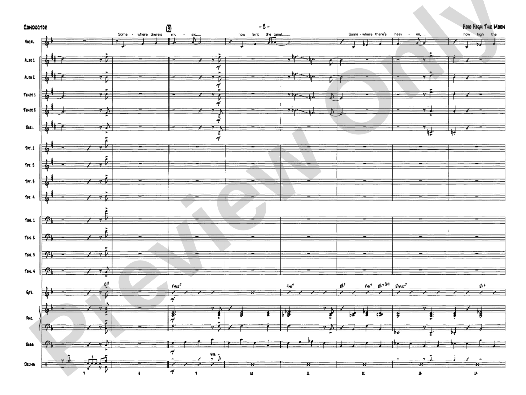 How High the Moon: Vocal Solo with Jazz Ensemble Conductor Score & Parts