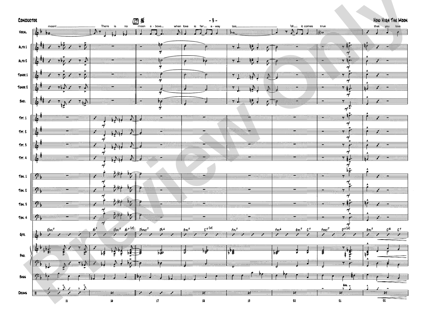 How High the Moon: Vocal Solo with Jazz Ensemble Conductor Score & Parts