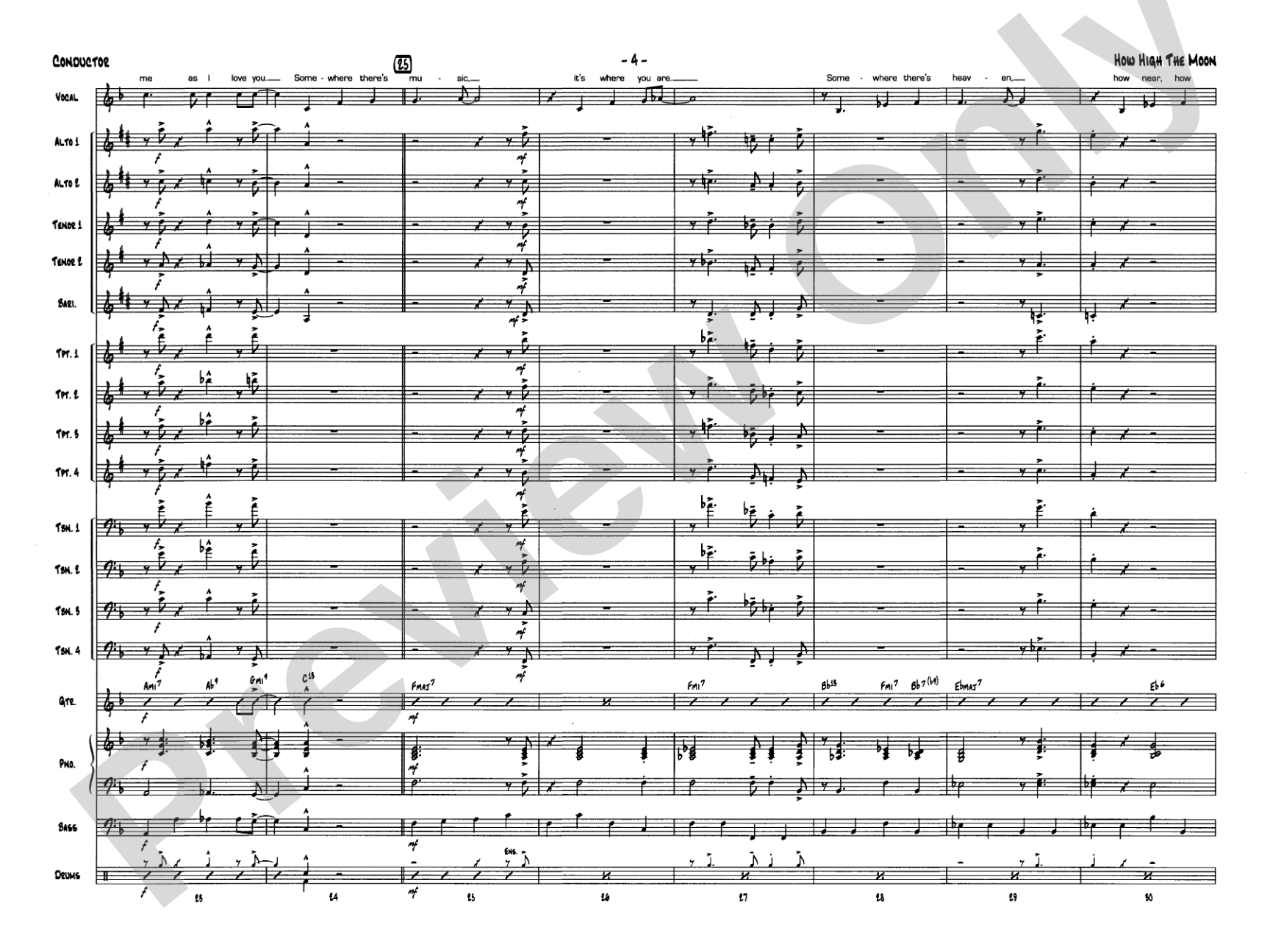 How High the Moon: Vocal Solo with Jazz Ensemble Conductor Score & Parts