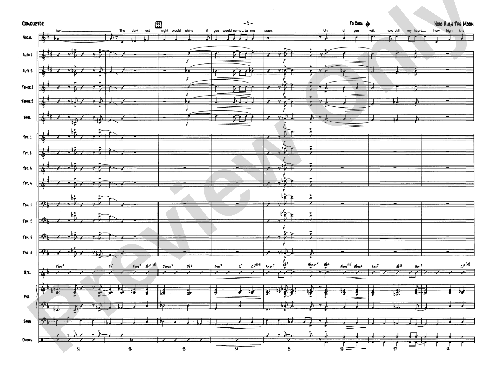 How High the Moon: Vocal Solo with Jazz Ensemble Conductor Score & Parts