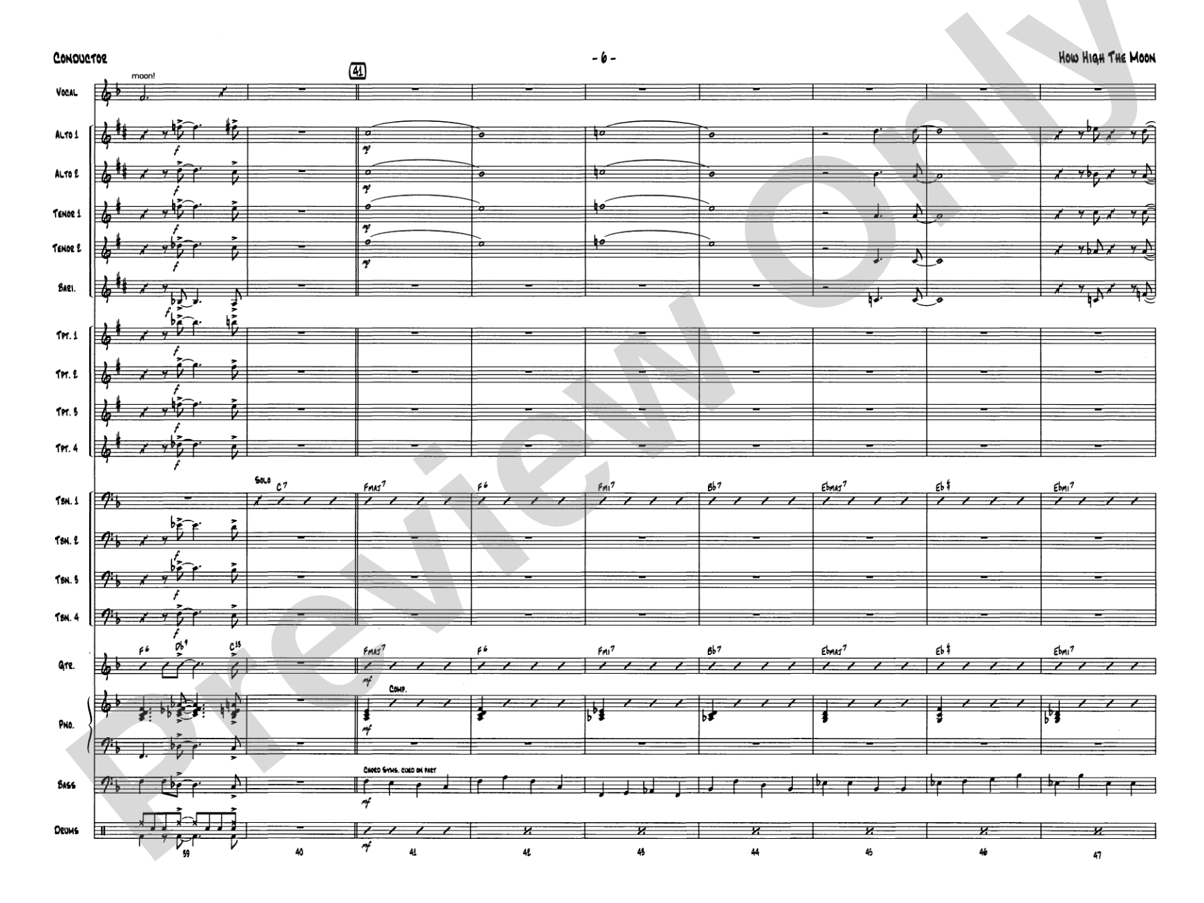 How High the Moon: Vocal Solo with Jazz Ensemble Conductor Score & Parts