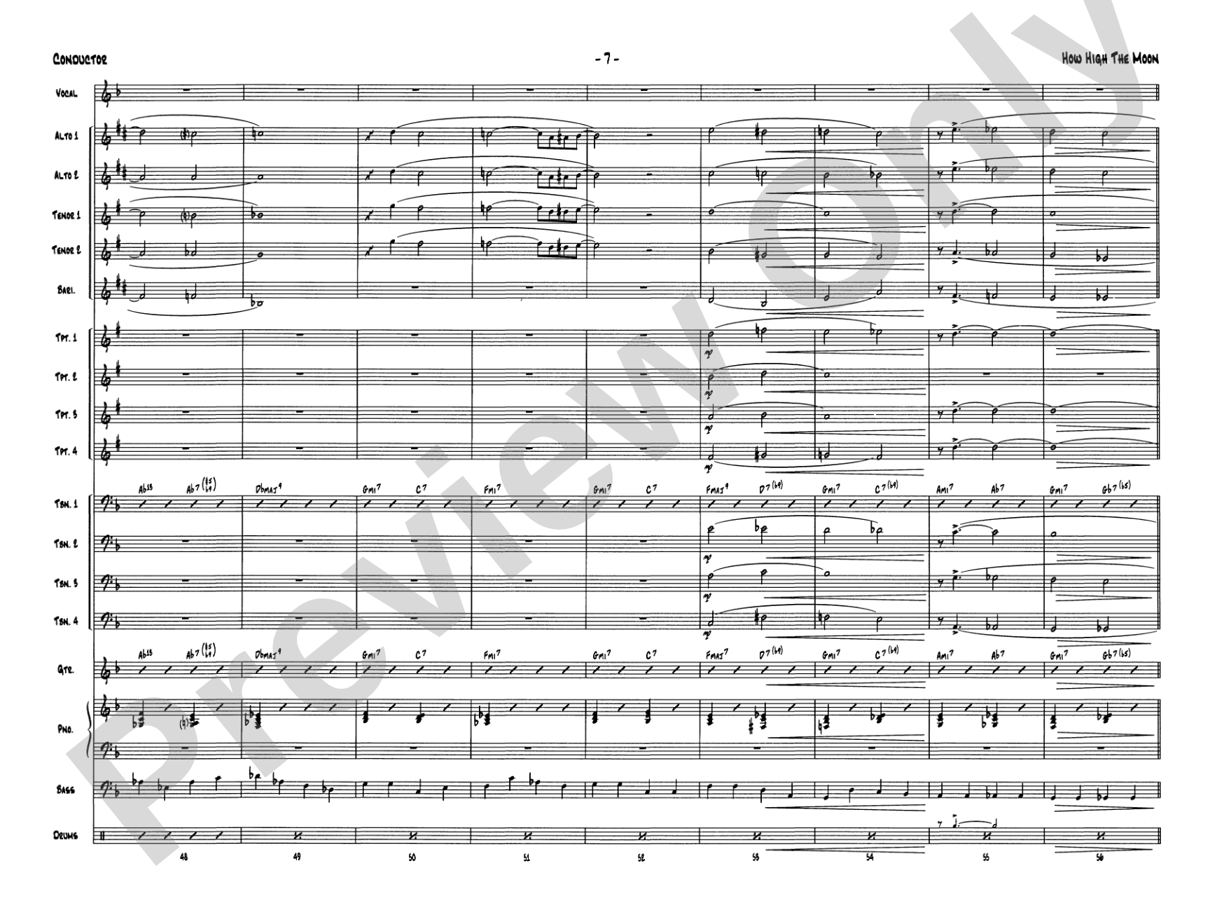 How High the Moon: Vocal Solo with Jazz Ensemble Conductor Score & Parts