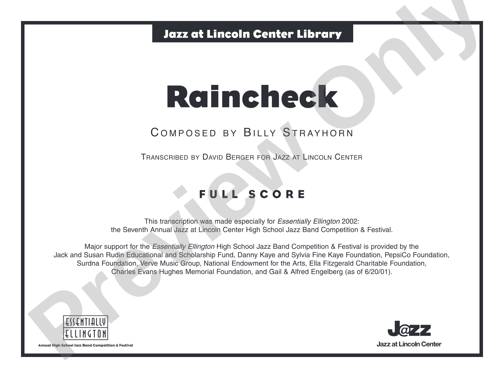 Raincheck: Jazz Ensemble Conductor Score & Parts