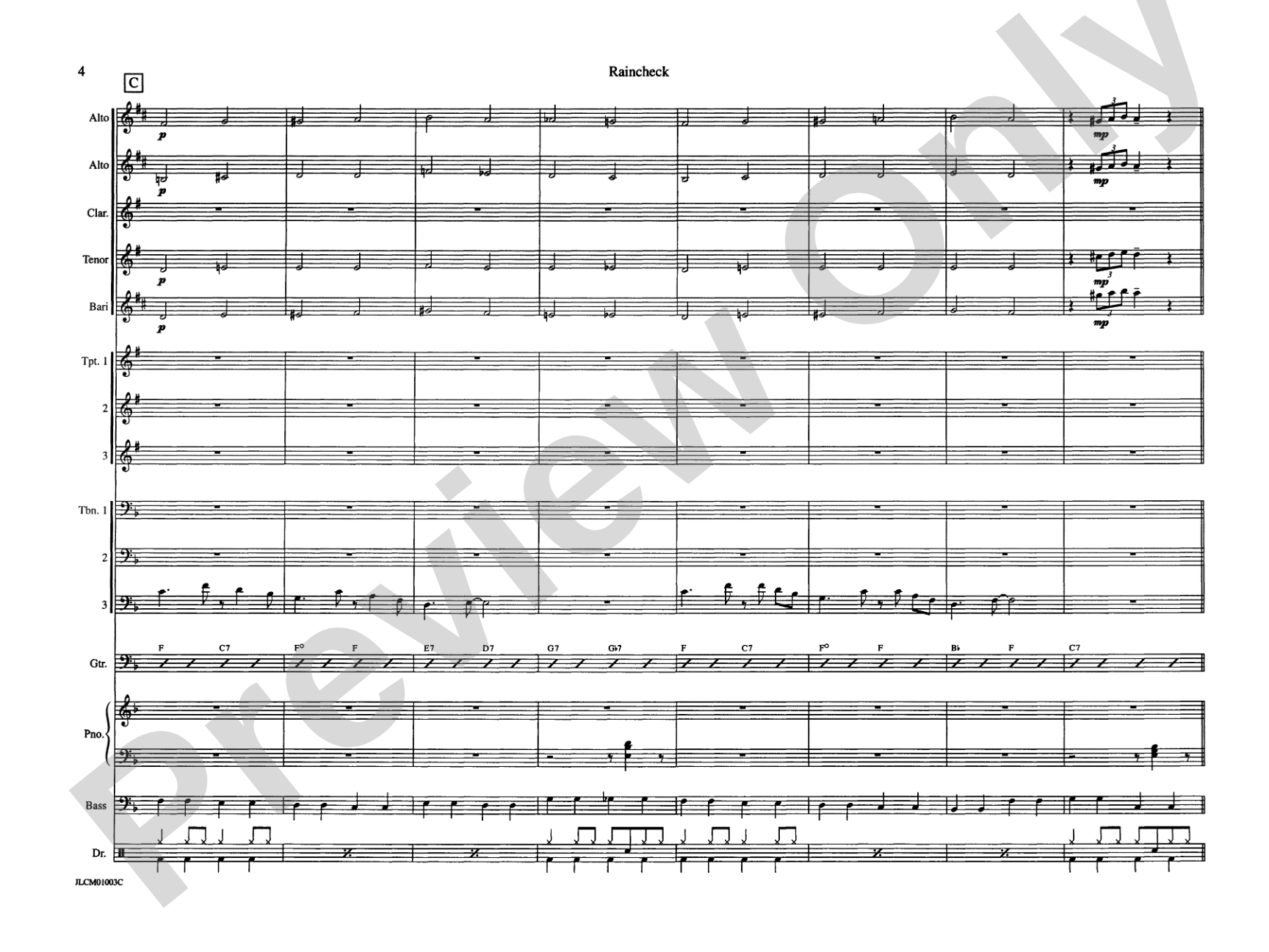 Raincheck: Jazz Ensemble Conductor Score & Parts