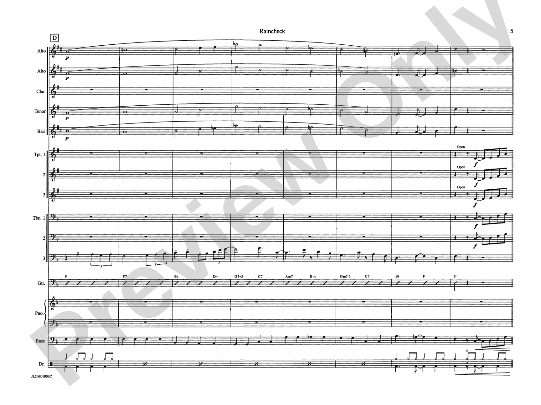 Raincheck: Jazz Ensemble Conductor Score & Parts