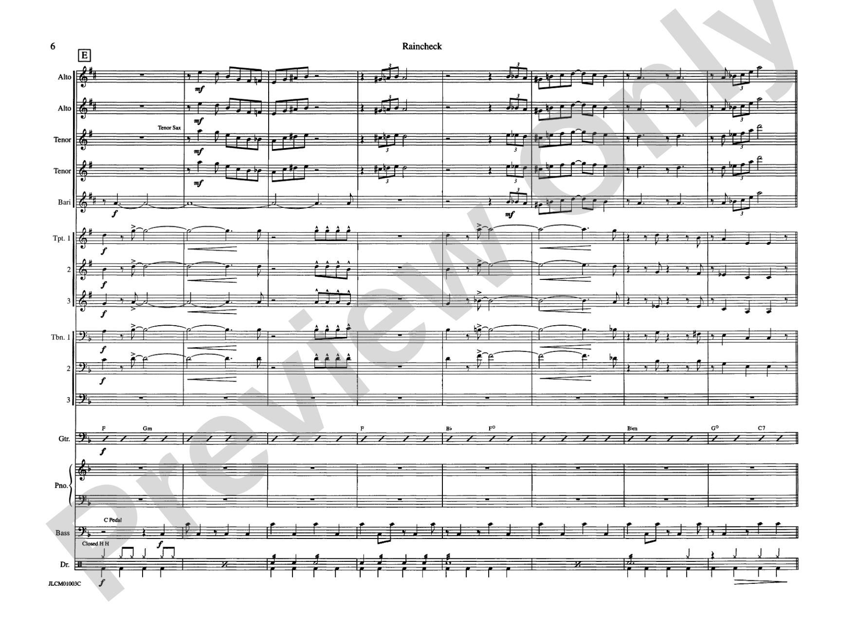 Raincheck: Jazz Ensemble Conductor Score & Parts