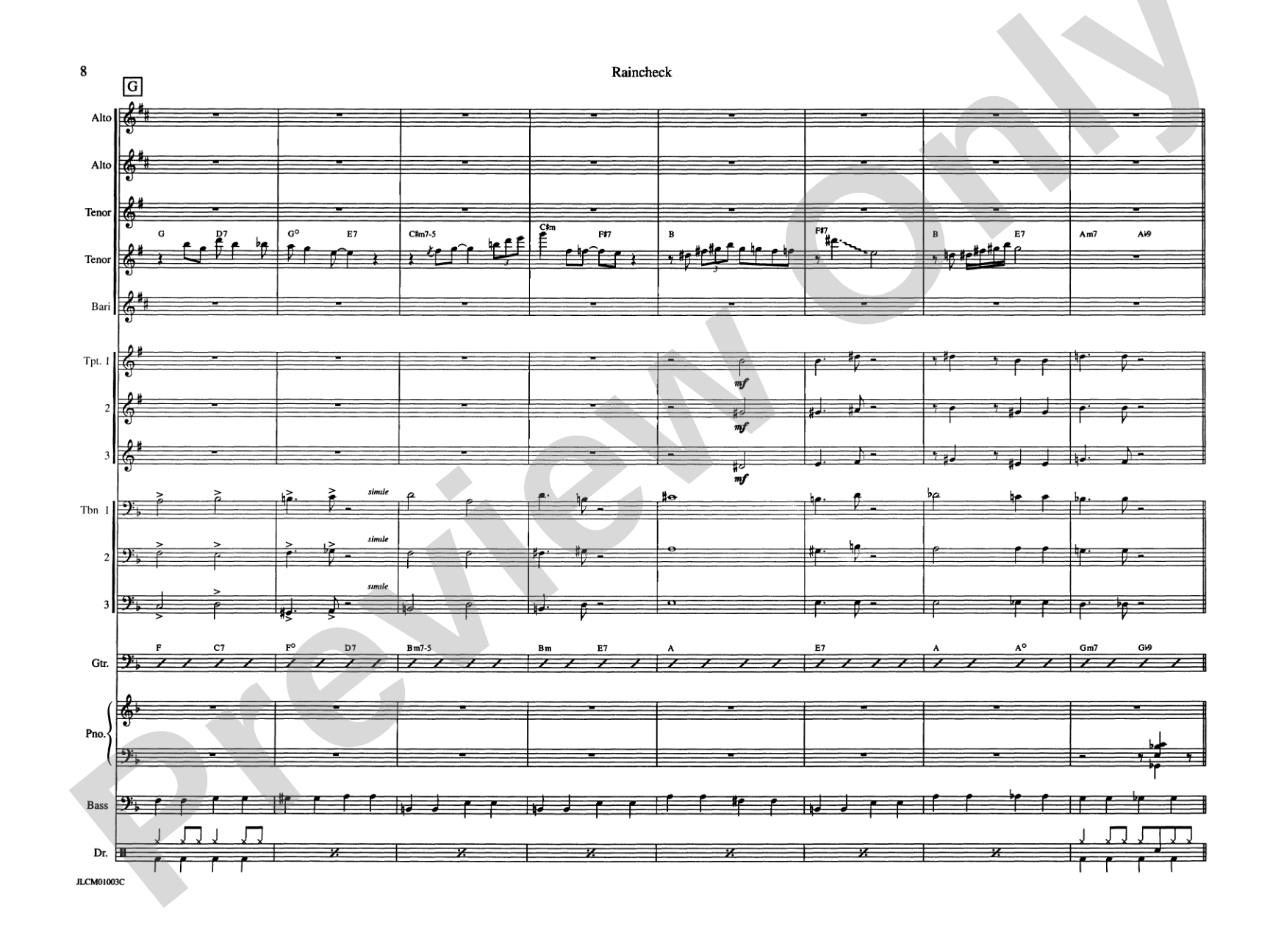 Raincheck: Jazz Ensemble Conductor Score & Parts