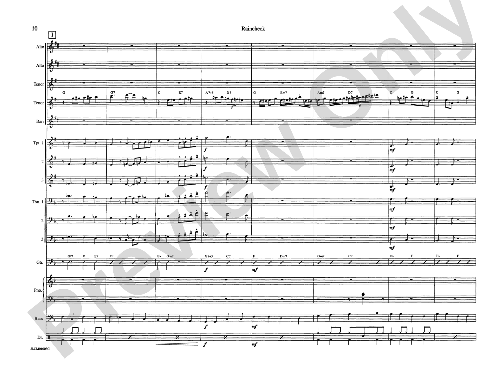 Raincheck: Jazz Ensemble Conductor Score & Parts