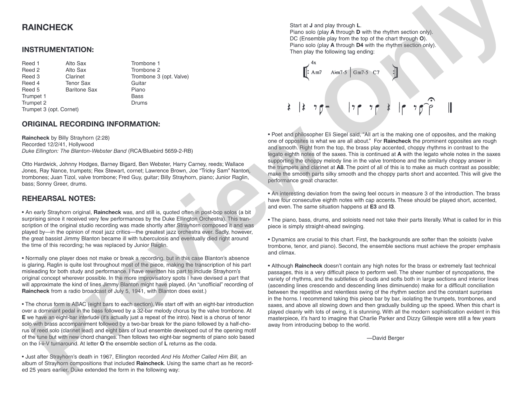 Raincheck: Jazz Ensemble Conductor Score & Parts