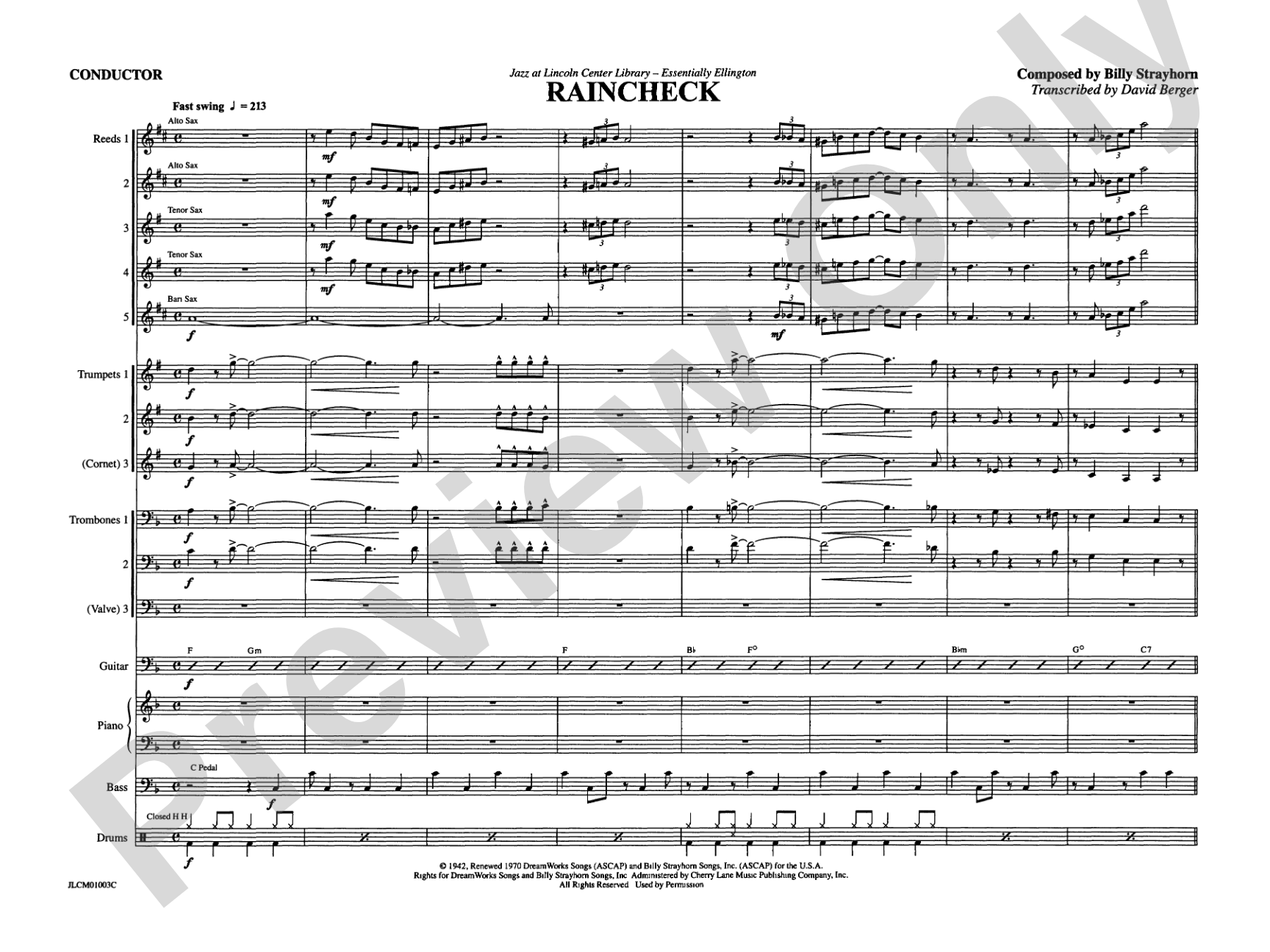 Raincheck: Jazz Ensemble Conductor Score & Parts