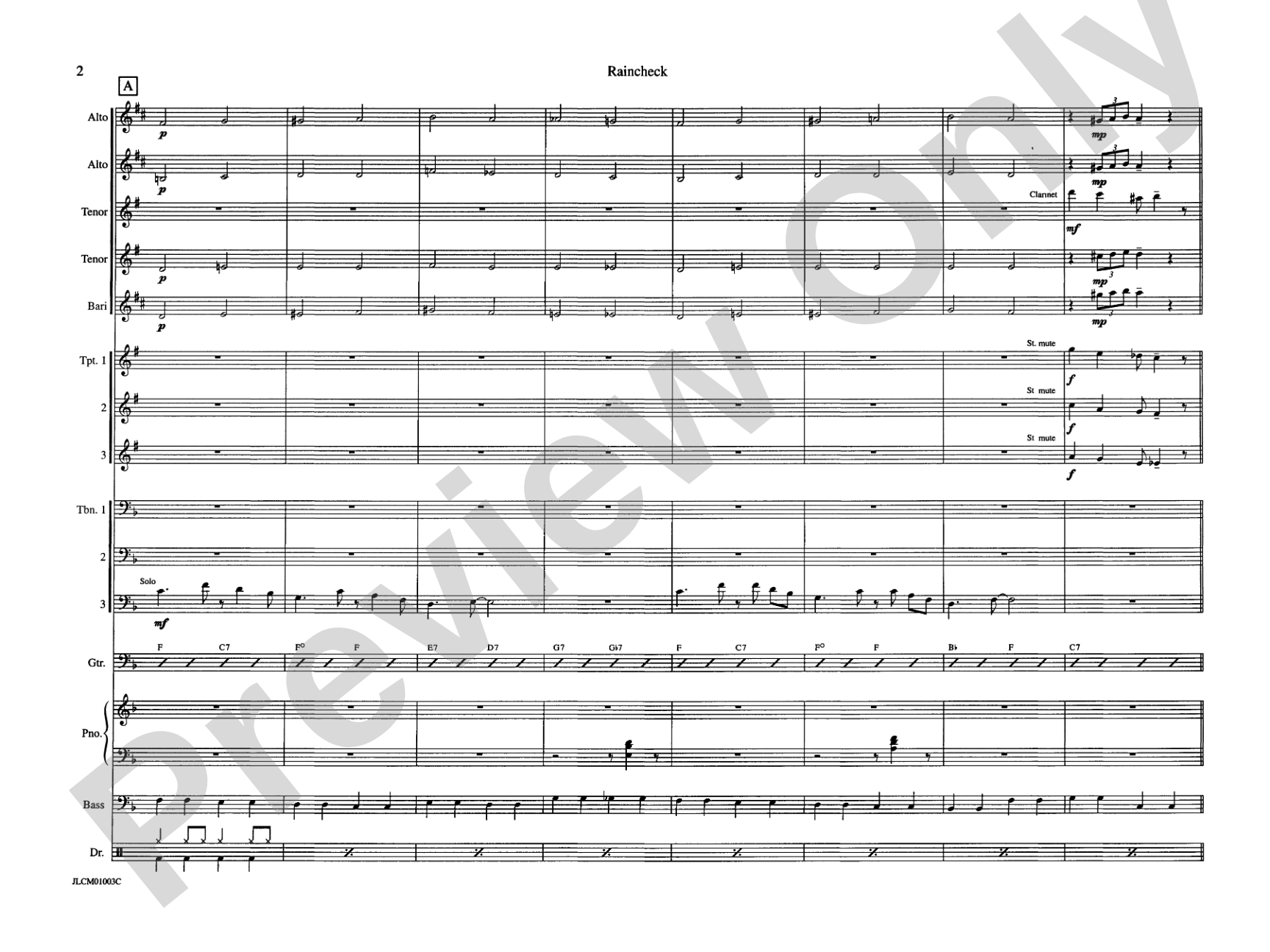 Raincheck: Jazz Ensemble Conductor Score & Parts