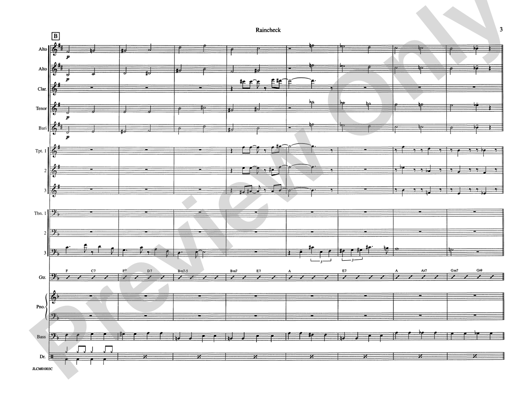 Raincheck: Jazz Ensemble Conductor Score & Parts