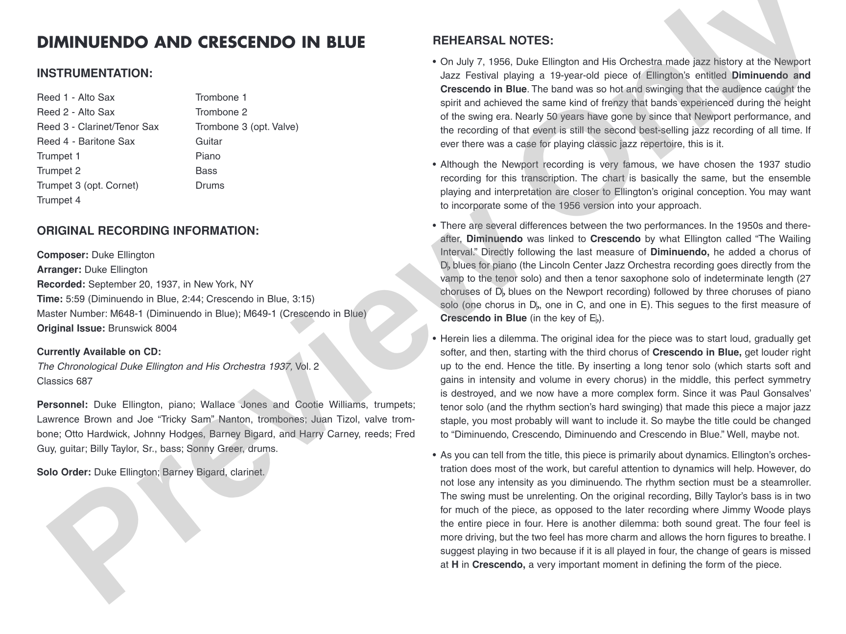 Diminuendo and Crescendo in Blue: Jazz Ensemble Conductor Score & Parts