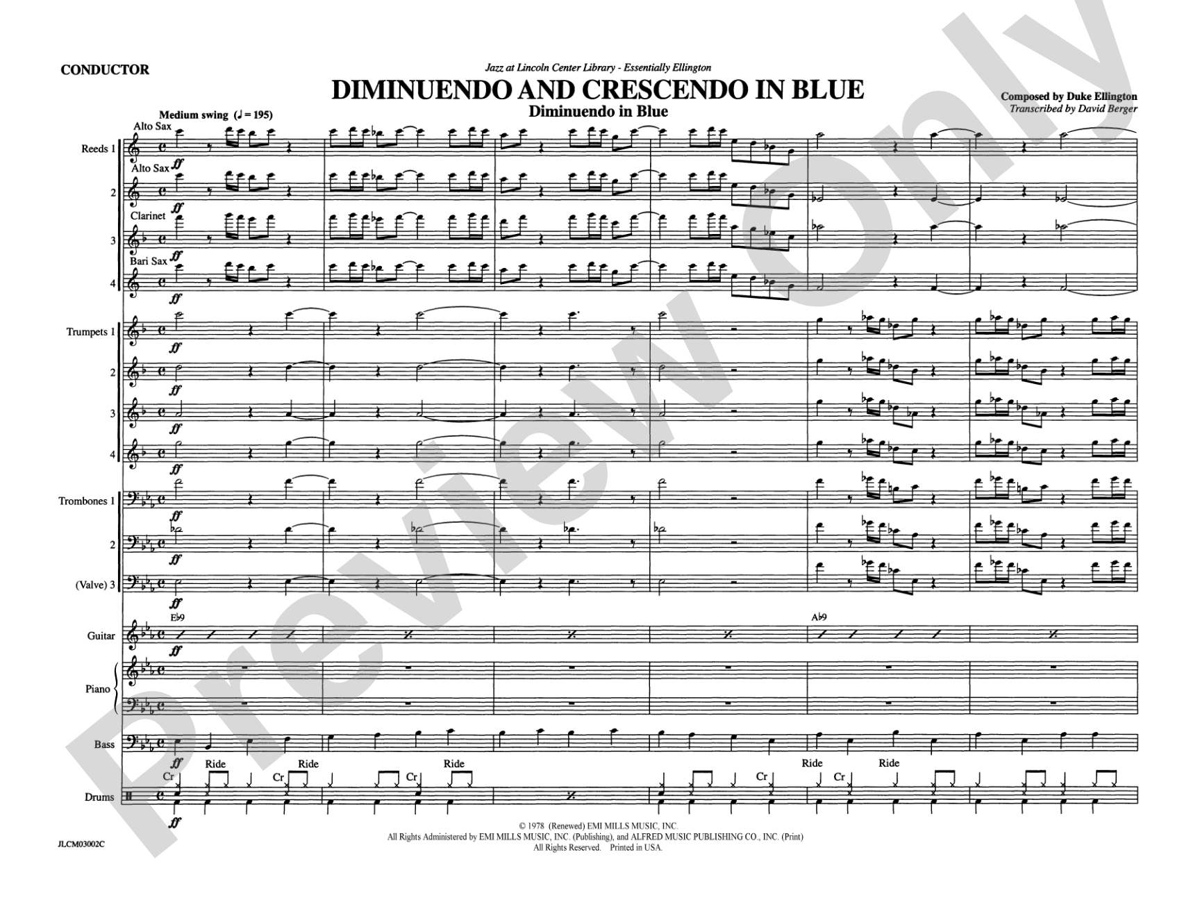 Diminuendo and Crescendo in Blue: Jazz Ensemble Conductor Score & Parts