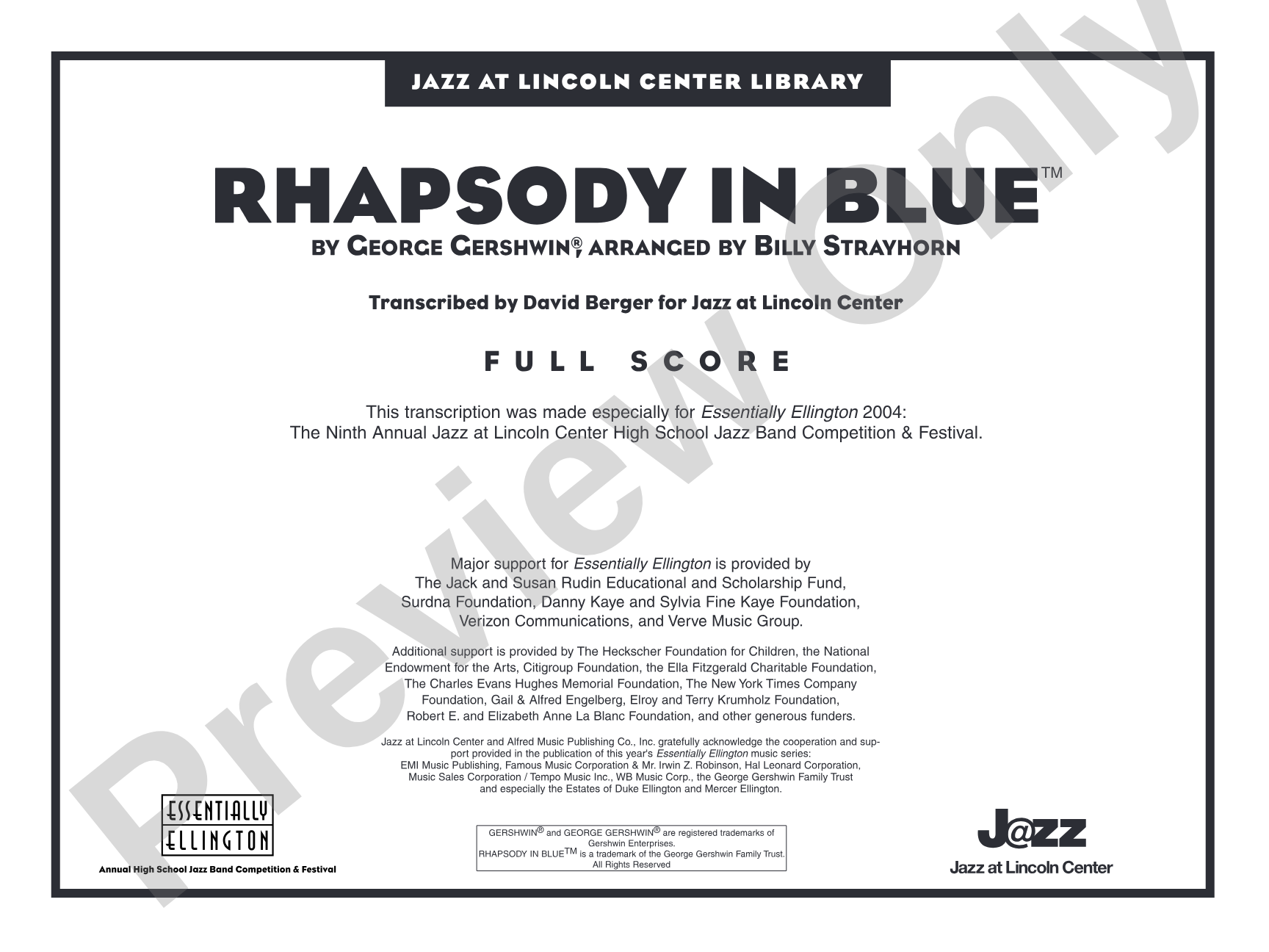 Rhapsody in Blue: Jazz Ensemble Conductor Score & Parts
