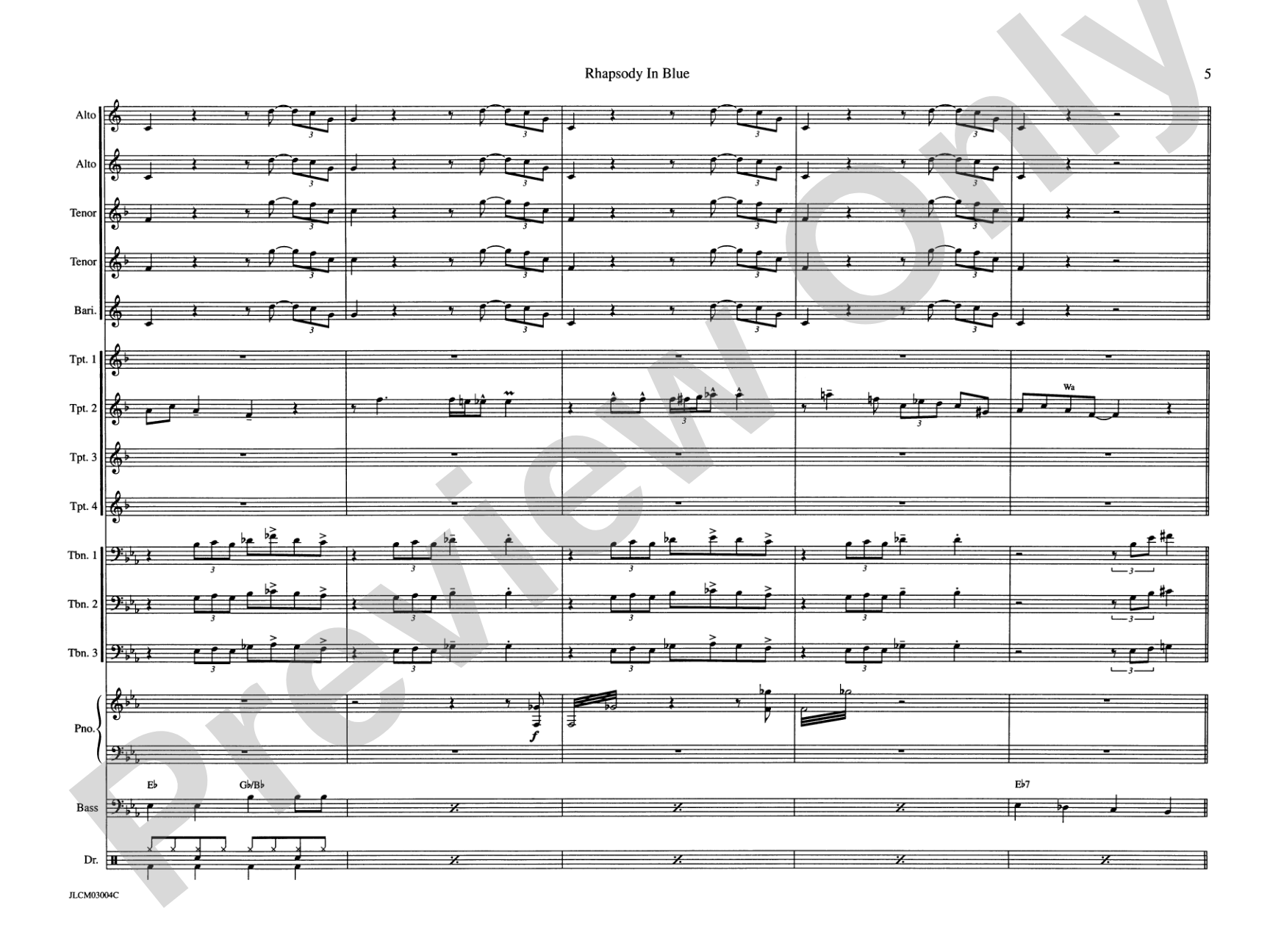 Rhapsody in Blue: Jazz Ensemble Conductor Score & Parts
