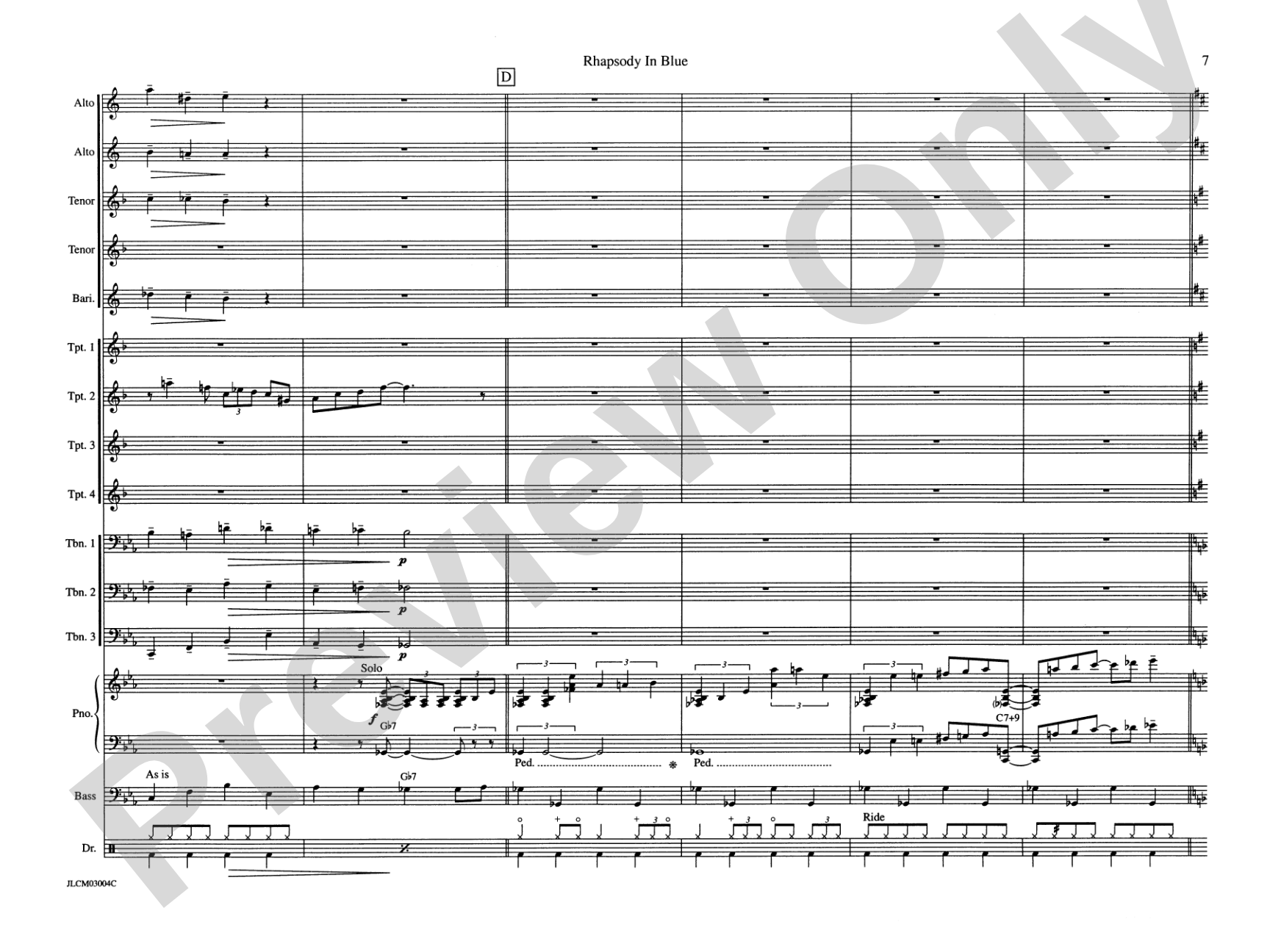 Rhapsody in Blue: Jazz Ensemble Conductor Score & Parts