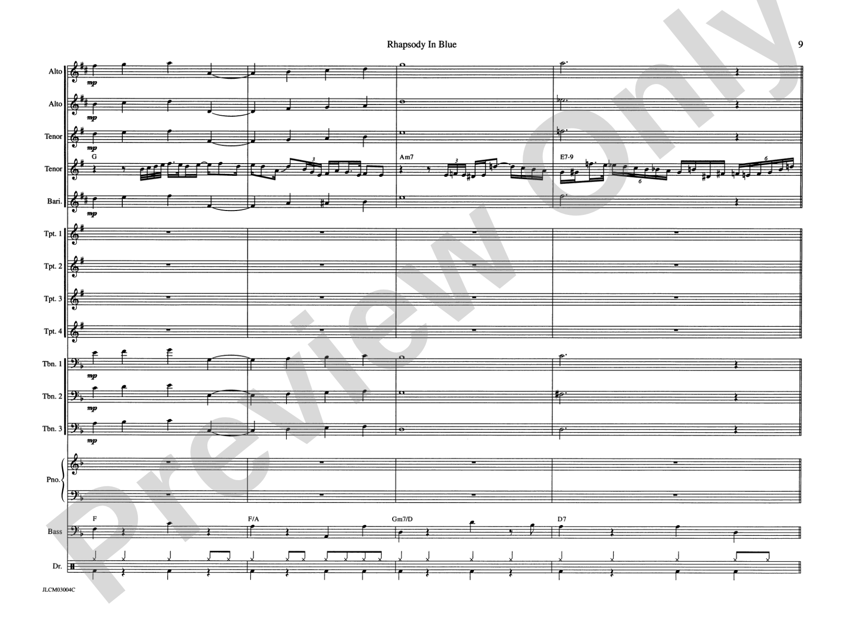 Rhapsody in Blue: Jazz Ensemble Conductor Score & Parts