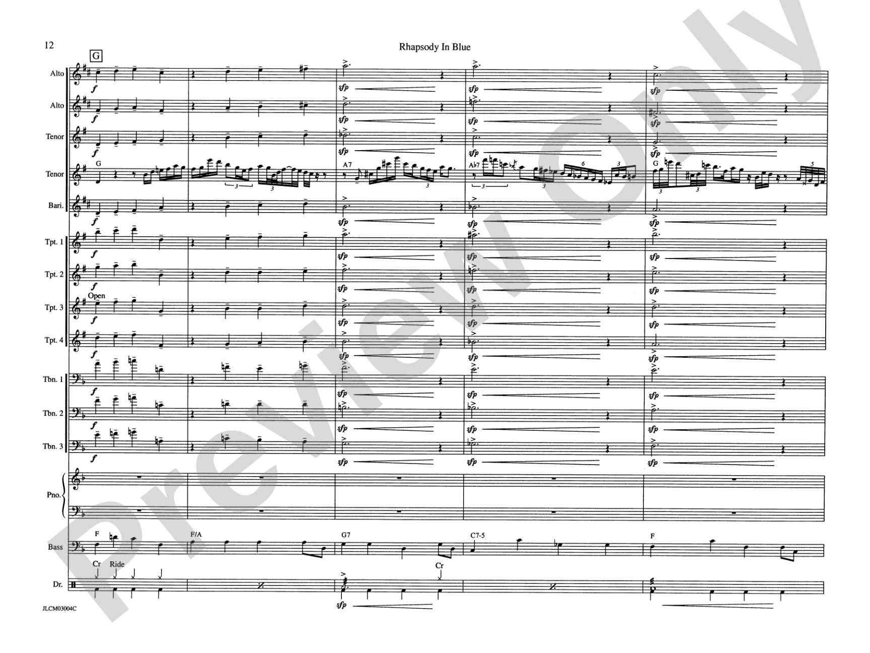 Rhapsody in Blue: Jazz Ensemble Conductor Score & Parts