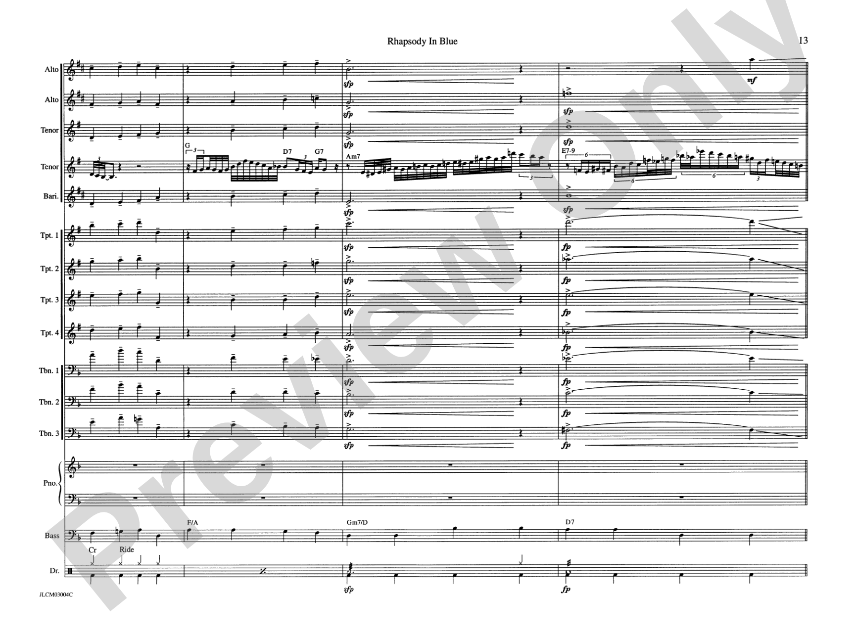 Rhapsody in Blue: Jazz Ensemble Conductor Score & Parts