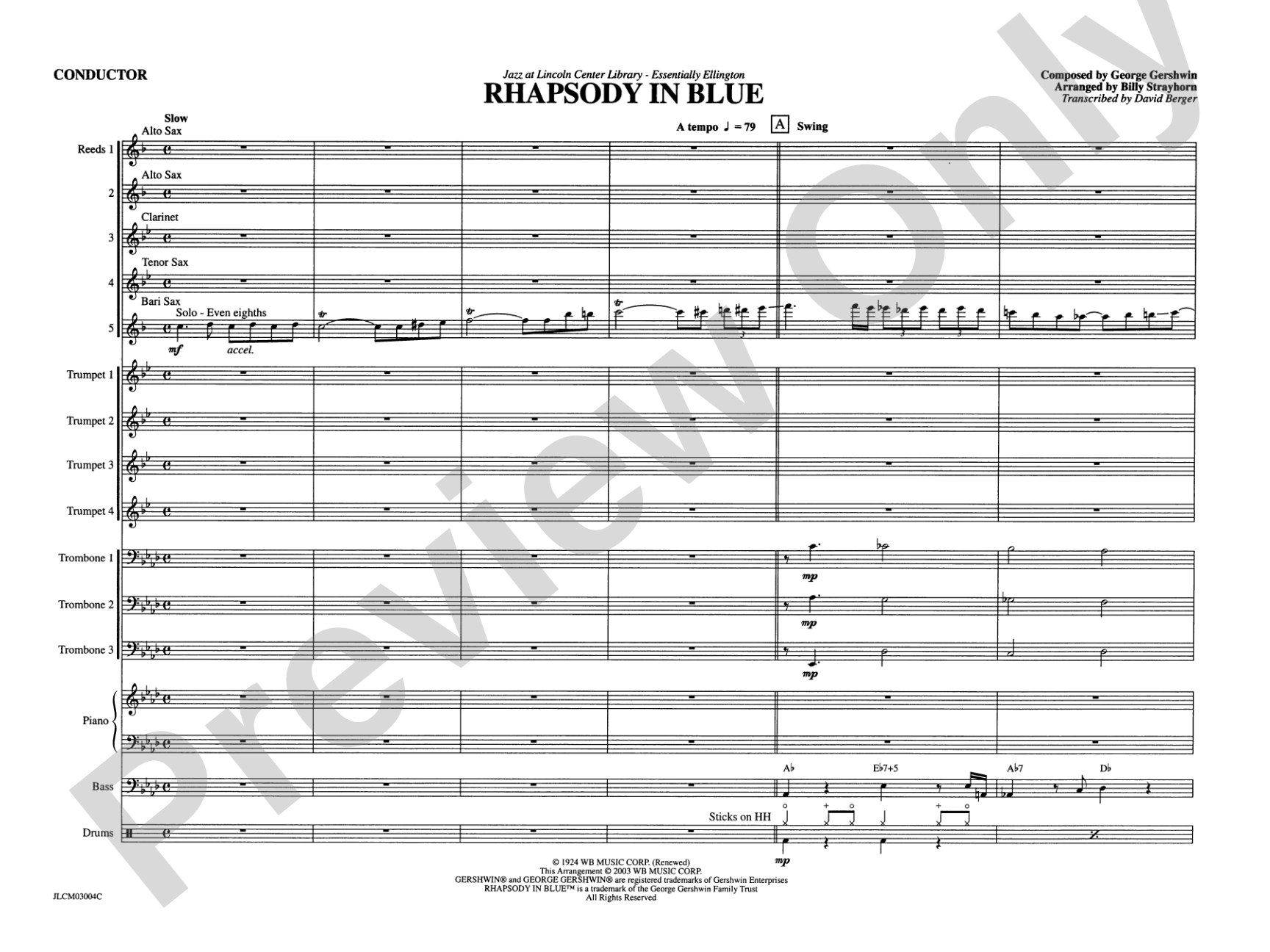 Rhapsody in Blue: Jazz Ensemble Conductor Score & Parts