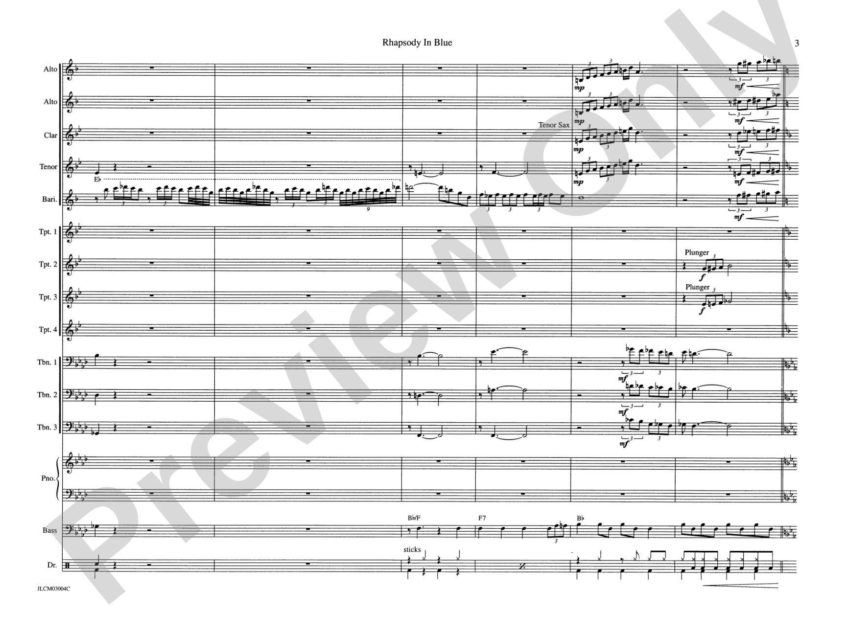 Rhapsody in Blue: Jazz Ensemble Conductor Score & Parts