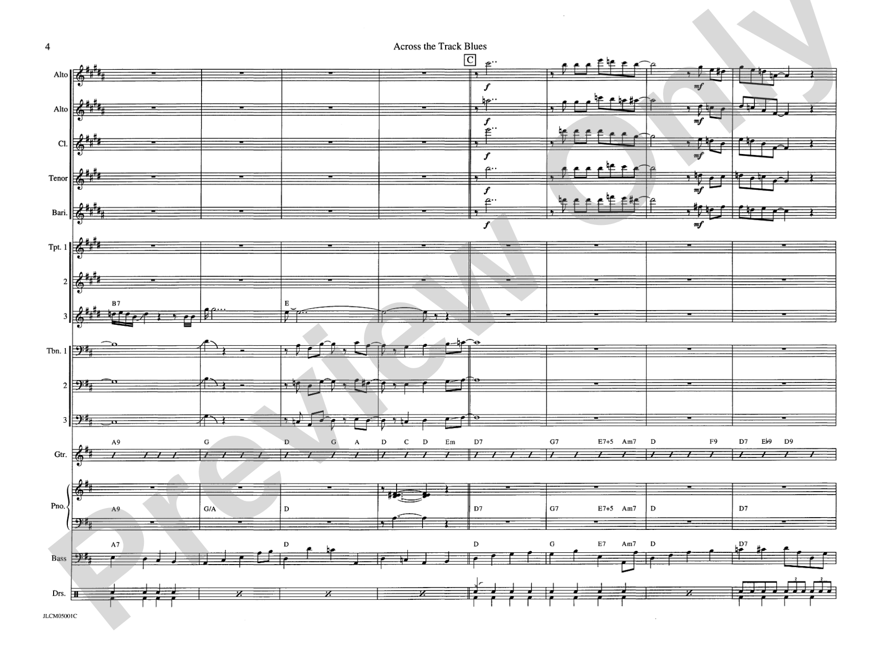 Across the Track Blues: Jazz Ensemble Conductor Score & Parts