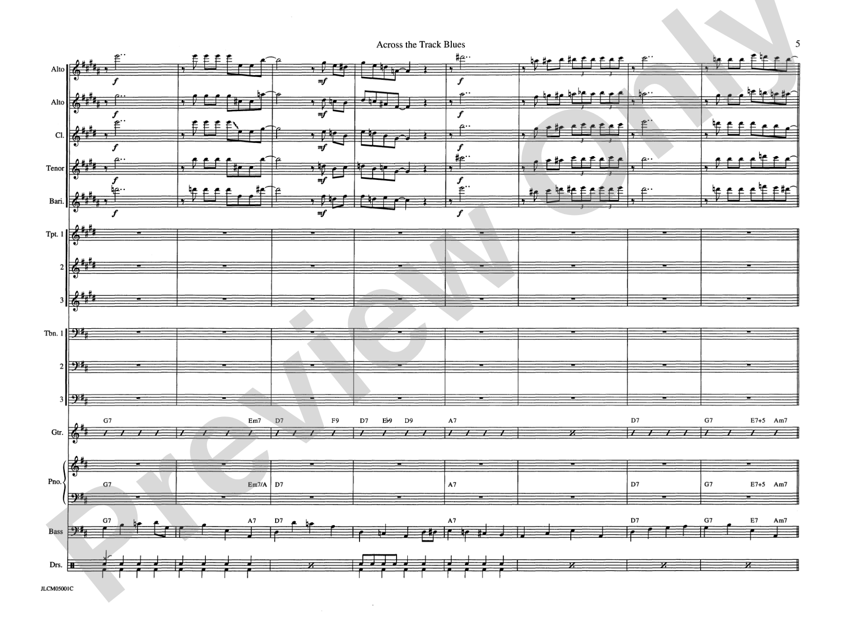 Across the Track Blues: Jazz Ensemble Conductor Score & Parts