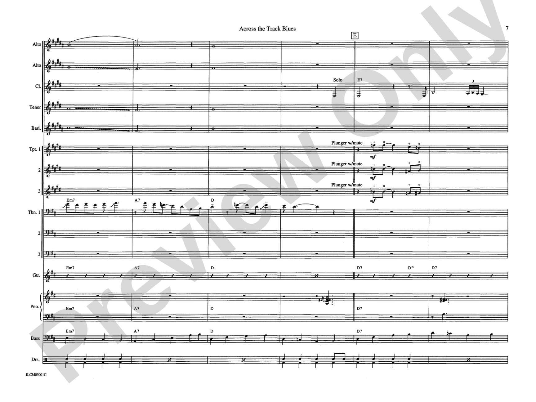 Across the Track Blues: Jazz Ensemble Conductor Score & Parts