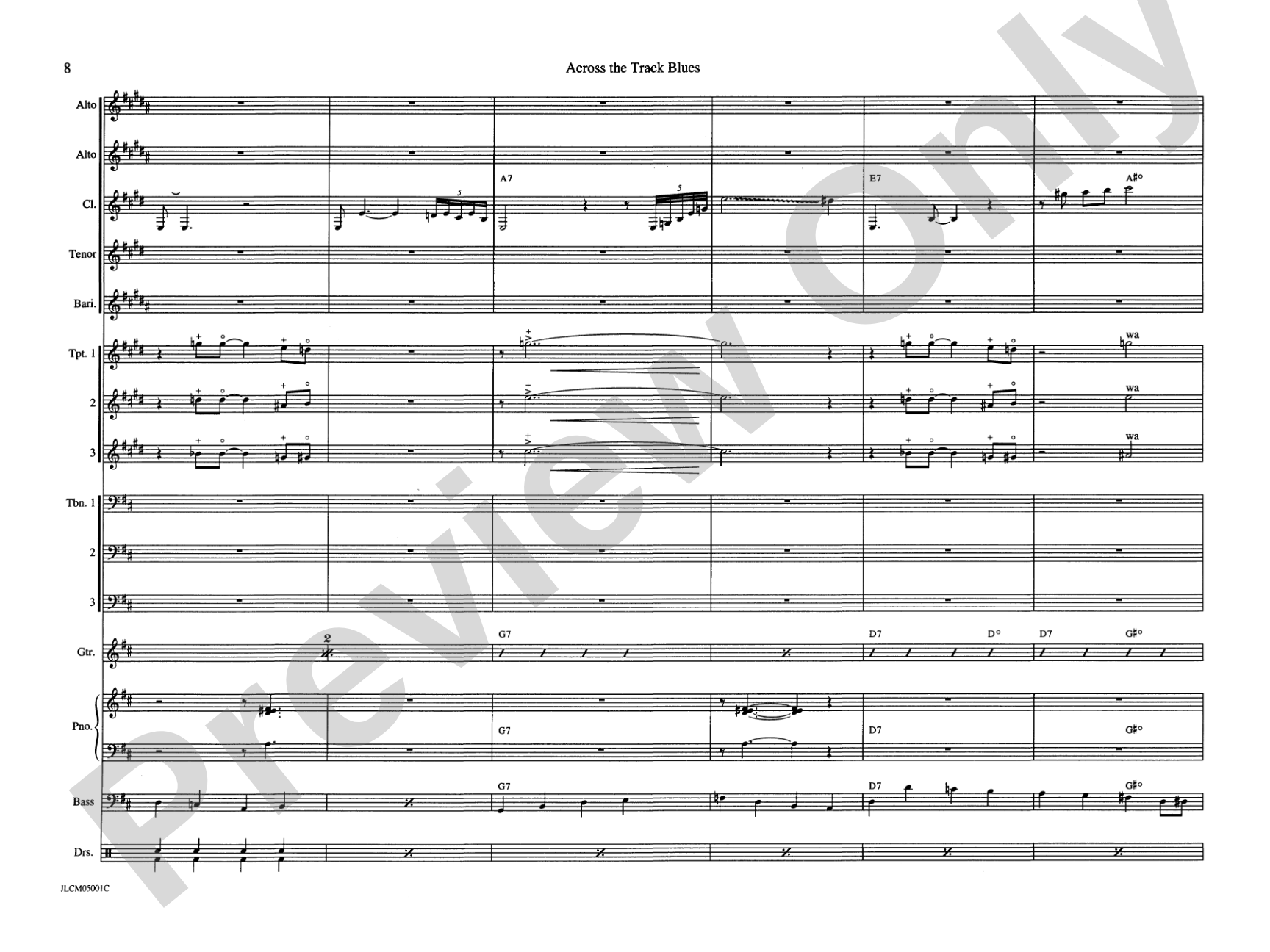 Across the Track Blues: Jazz Ensemble Conductor Score & Parts