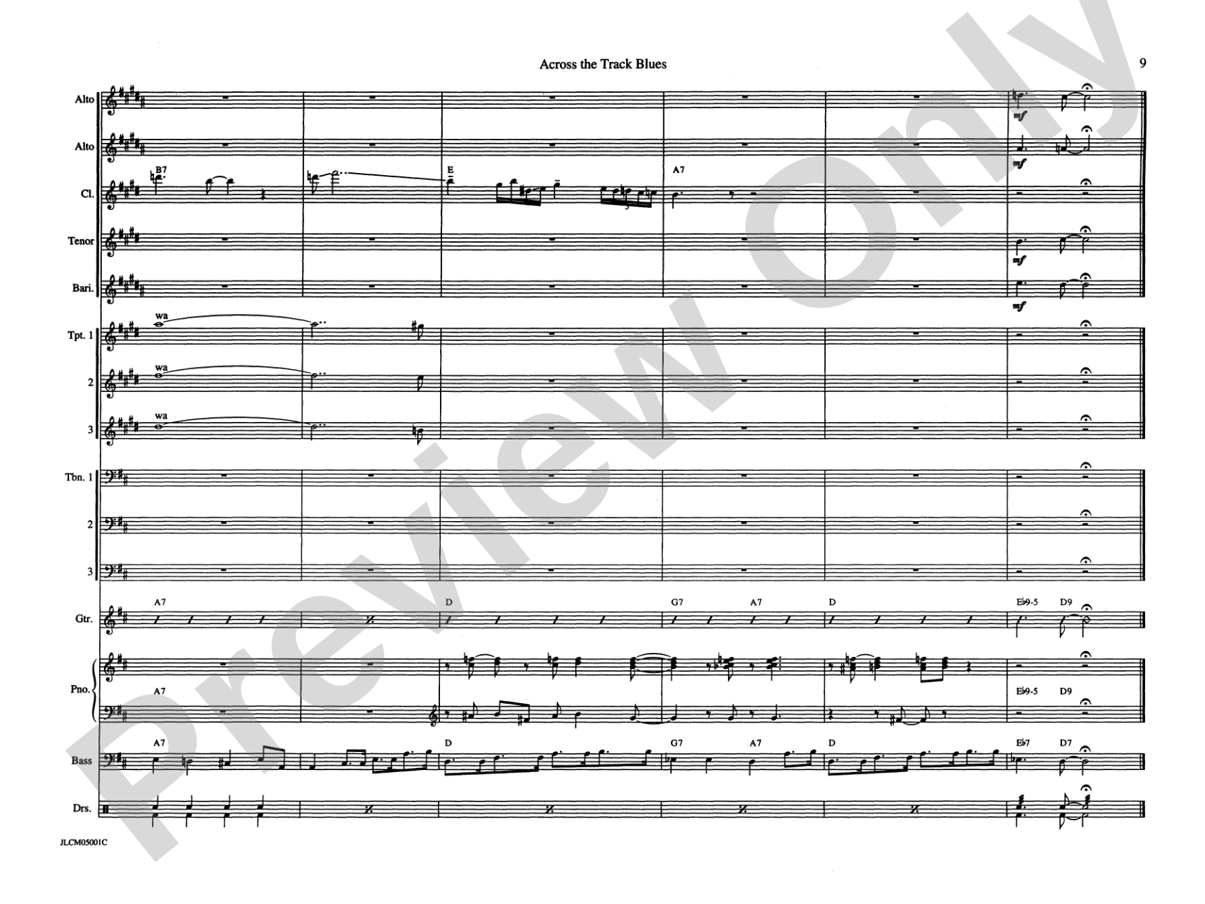 Across the Track Blues: Jazz Ensemble Conductor Score & Parts