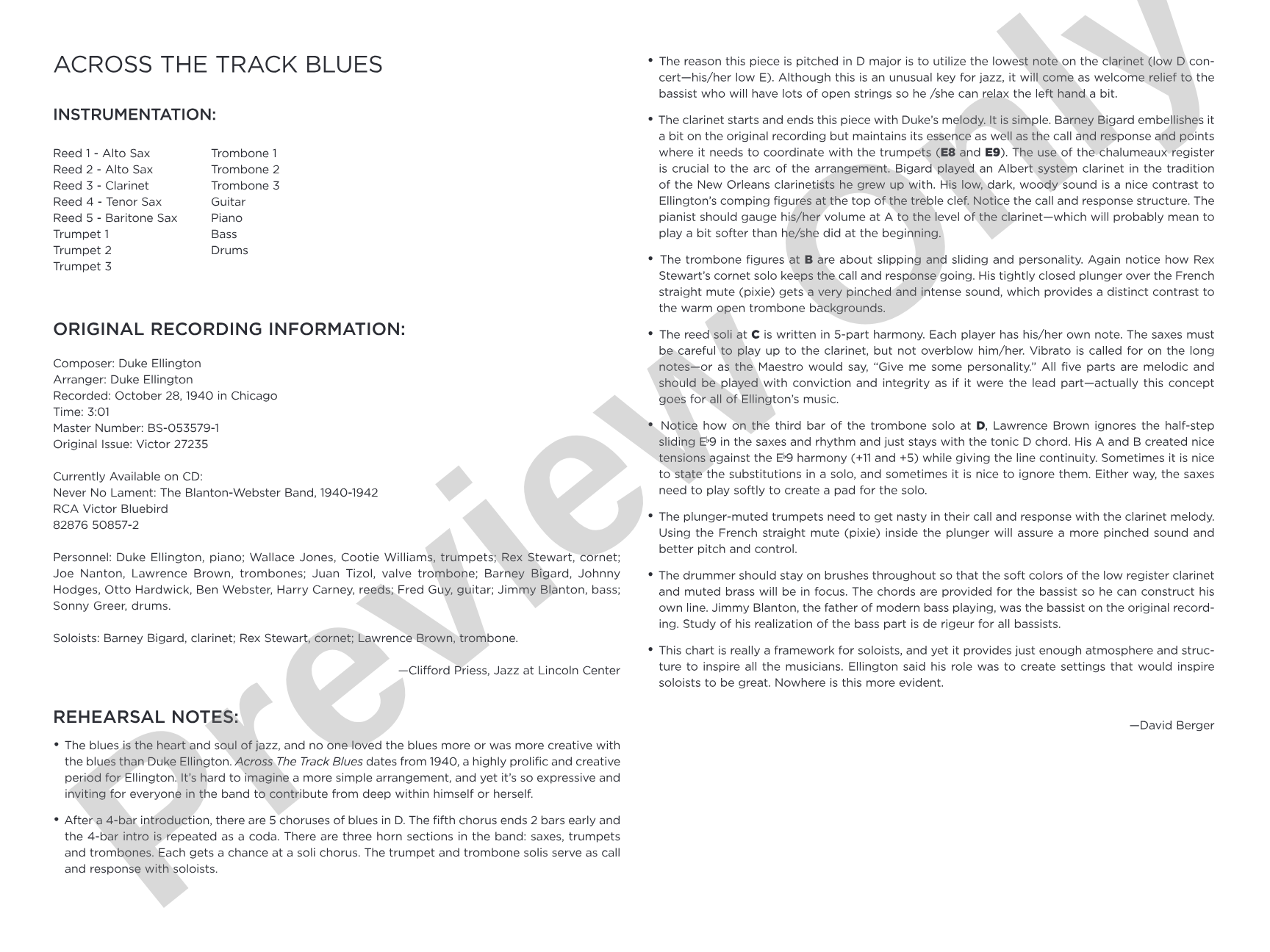 Across the Track Blues: Jazz Ensemble Conductor Score & Parts