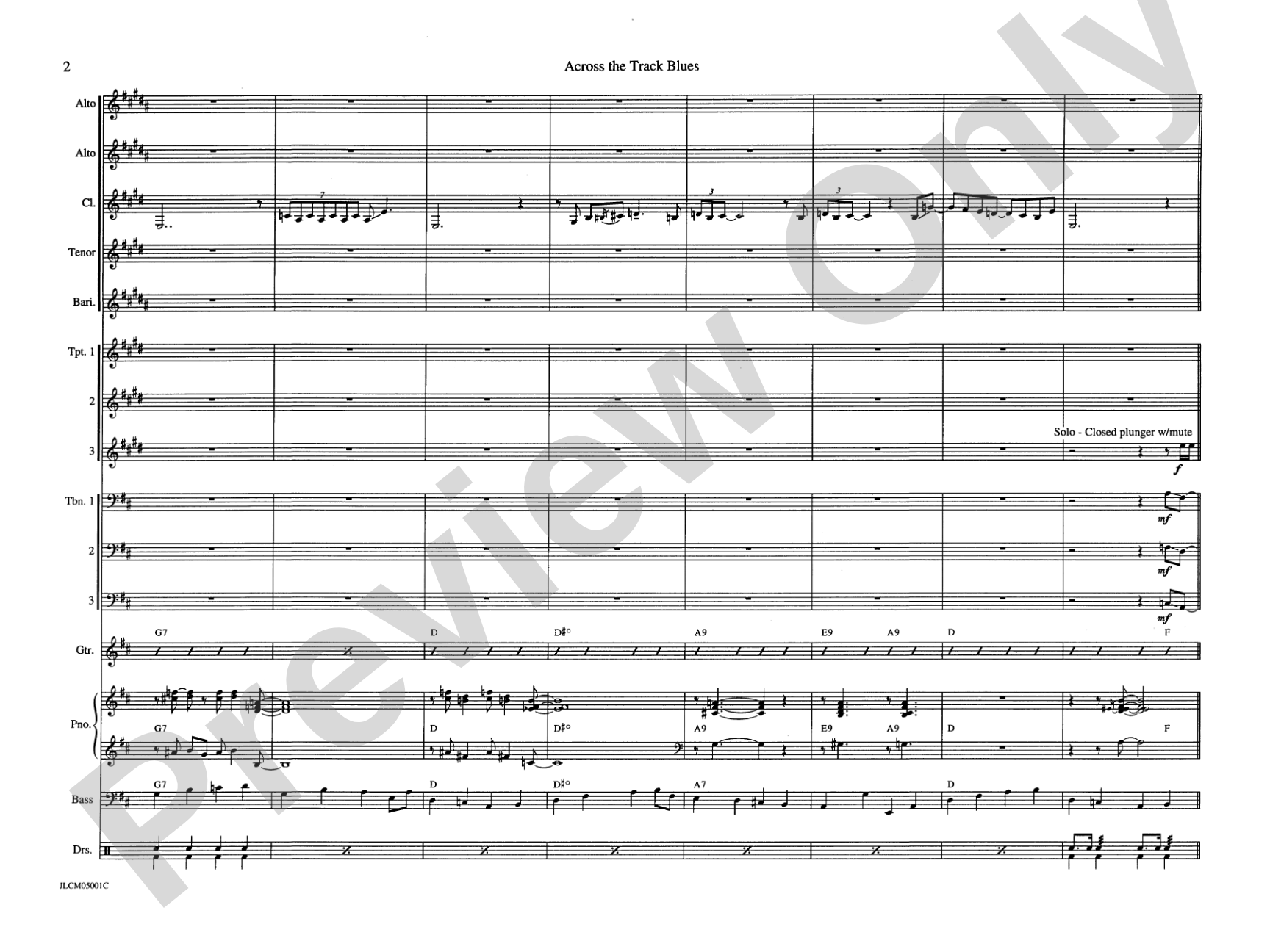 Across the Track Blues: Jazz Ensemble Conductor Score & Parts